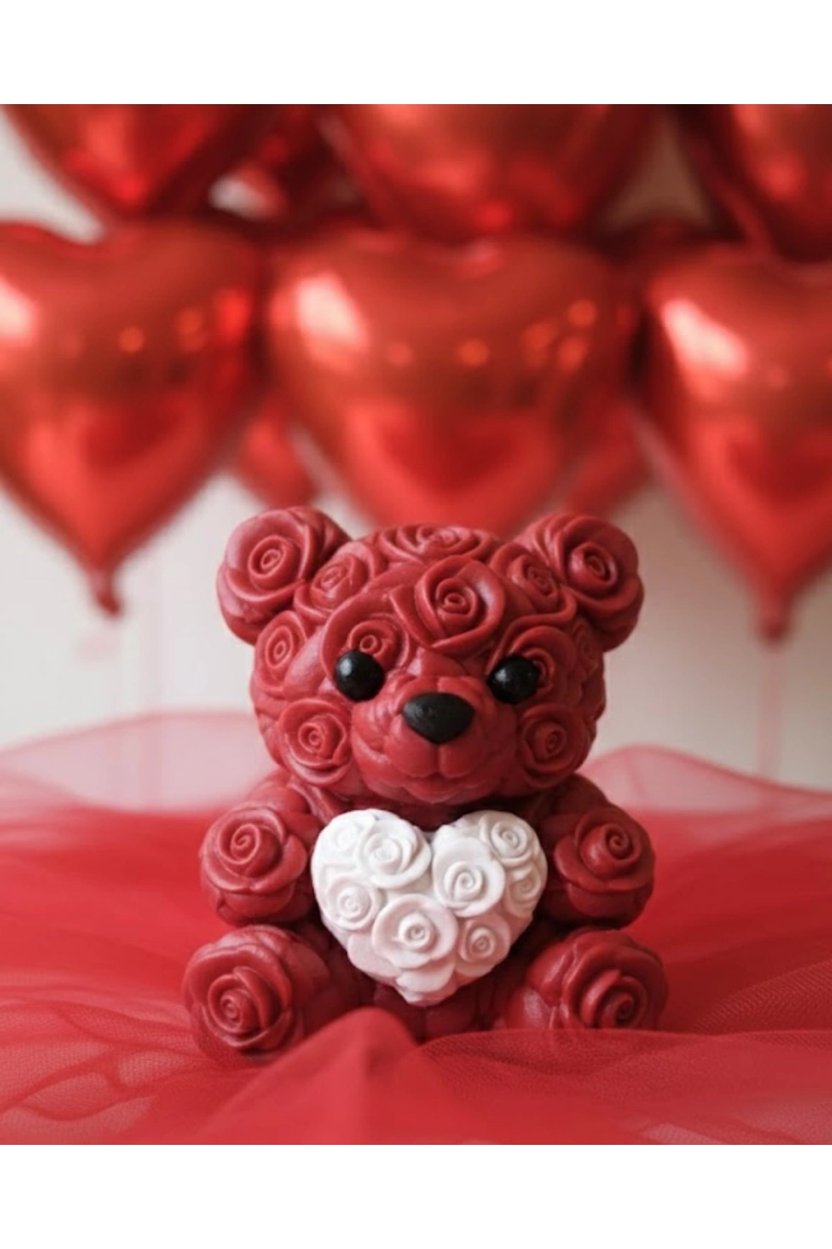 3D Baskı Kalpli Ayıcık 10cm Romantik Masaüstü Dekor