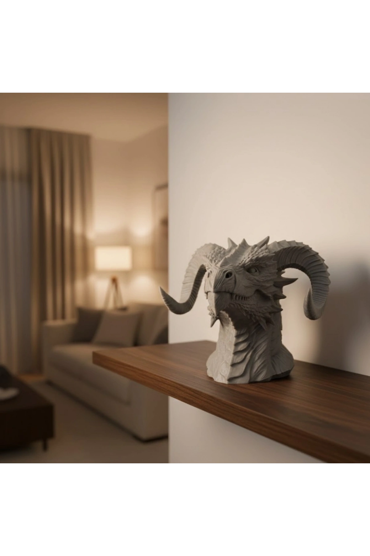 3D Ejderha Başı Heykeli Koleksiyonluk Dekoratif Figür 22x17 cm