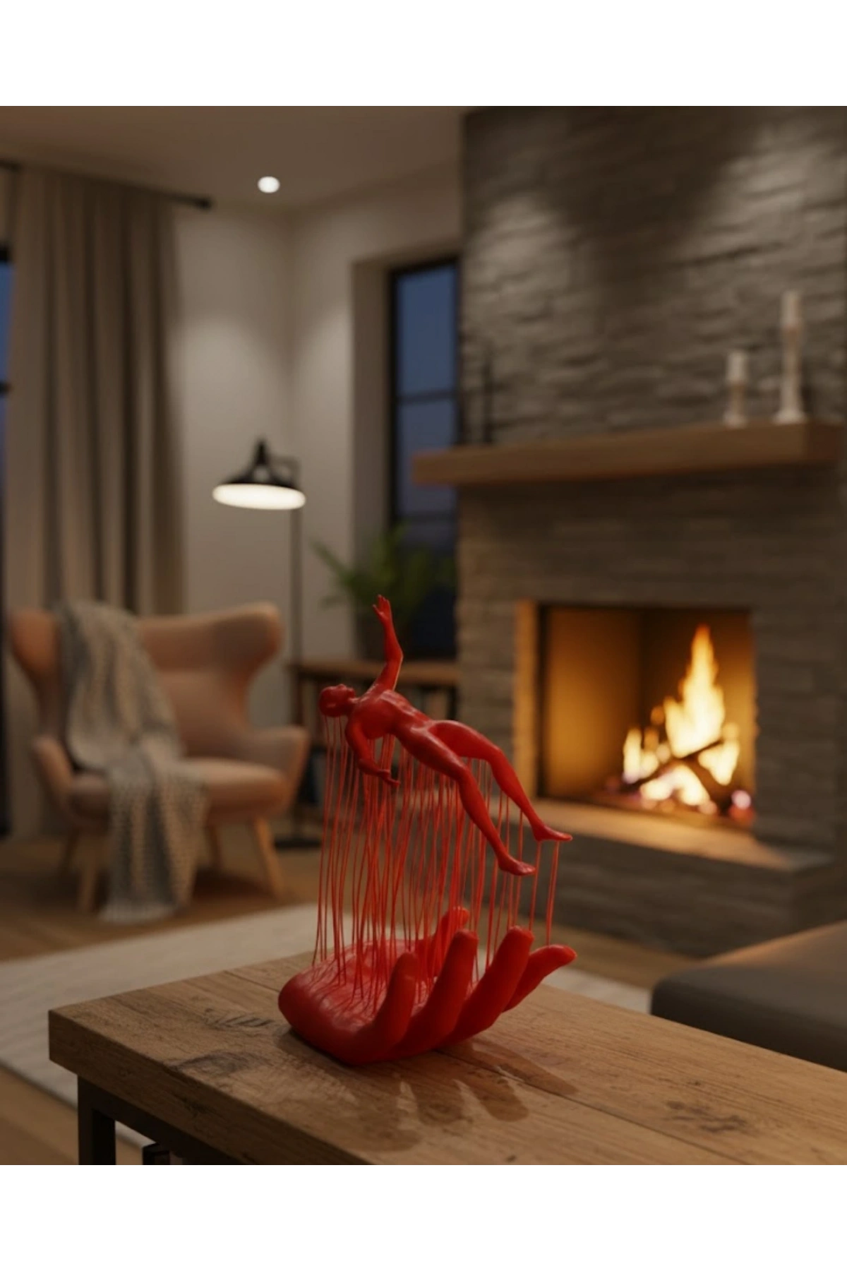3D El İnsan Figürü Kırmızı Minimal Modern Ev ve Ofis Dekoru 12x18 cm