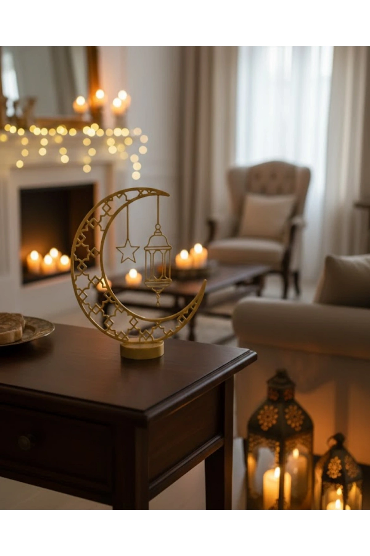 3D Hilal Cami Dekor 20x20 cm Özel Baskı Masa Üstü Süs