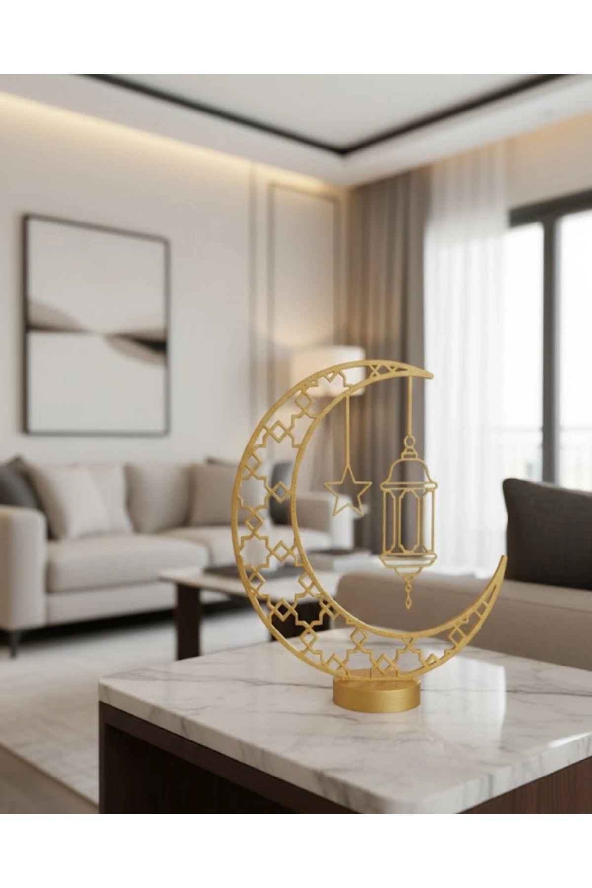 3D Hilal Cami Dekor Özel Baskı 20x20 cm Şık Masa Üstü