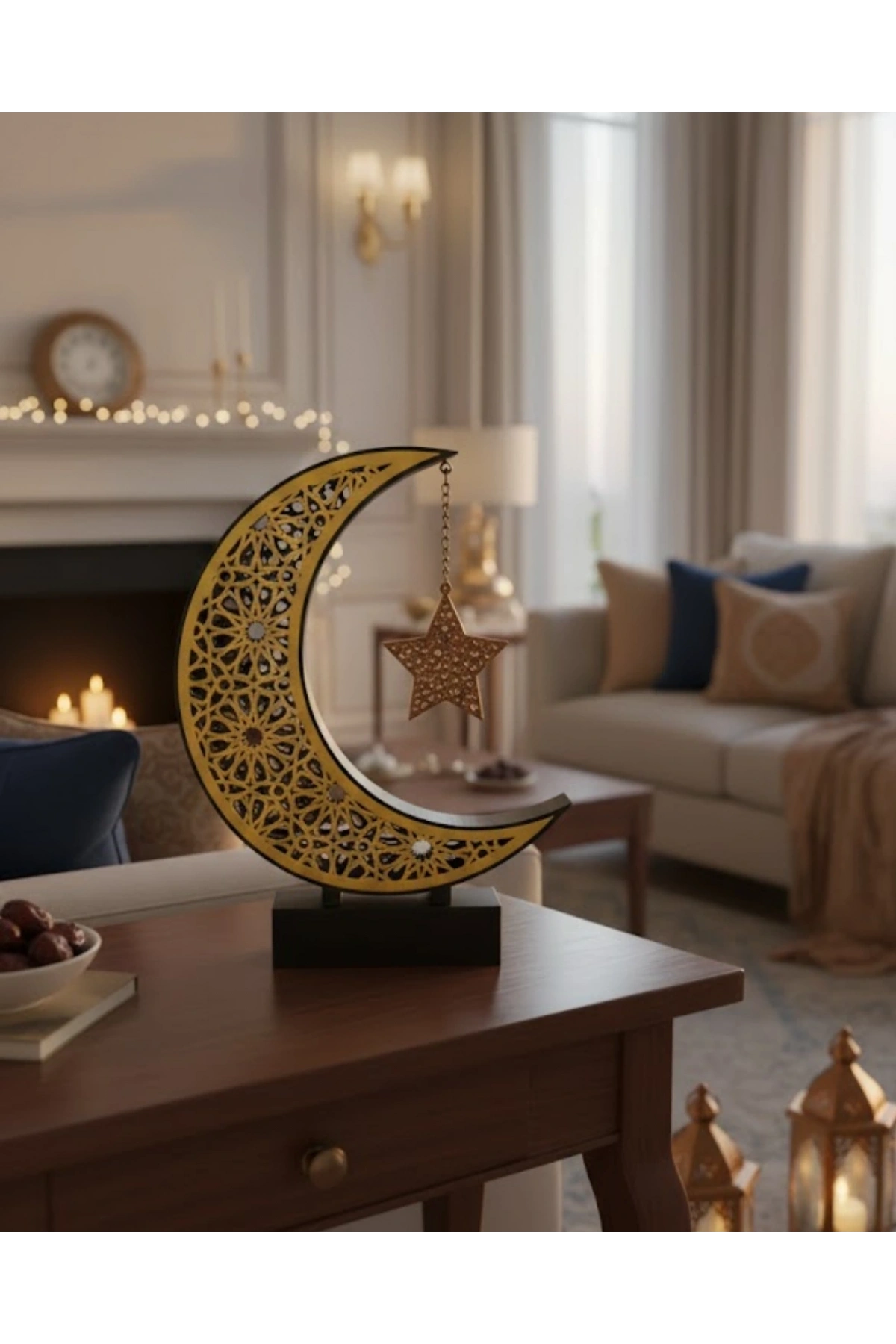 3D Hilal Yıldız Dekor 23x23 cm Ramazan Özel Masa Üstü Süs