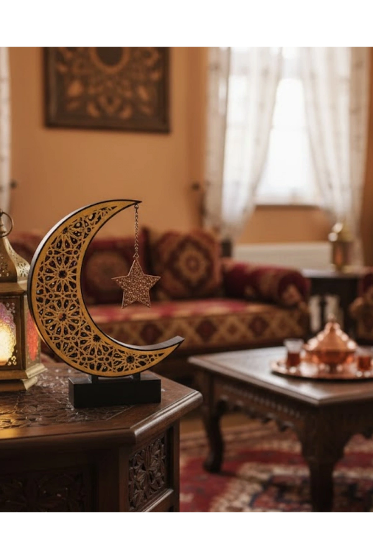 3D Hilal Yıldız Süs 23x23 cm Ev ve Ofis İçin Şık Aksesuar