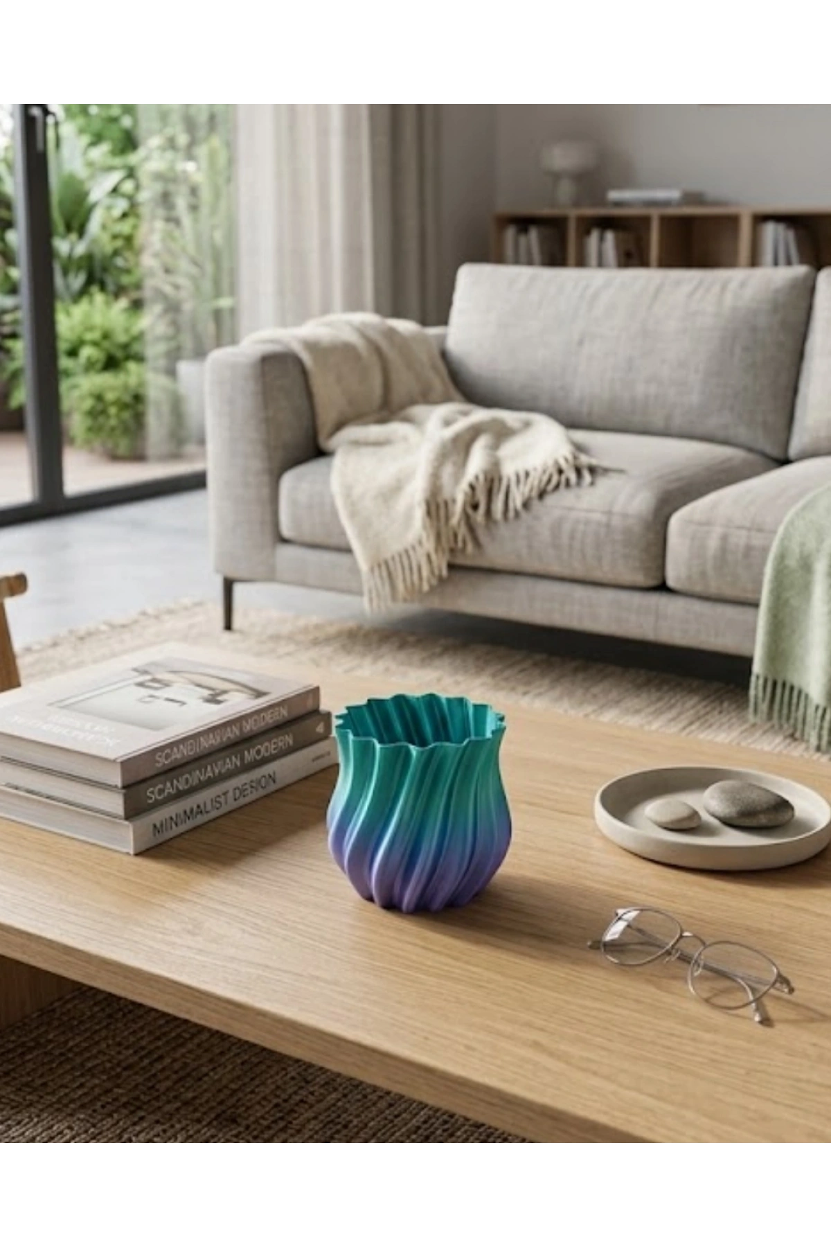 3D Kıvrımlı Mavi Vazo Modern Dekoratif Şık Ev Aksesuarı