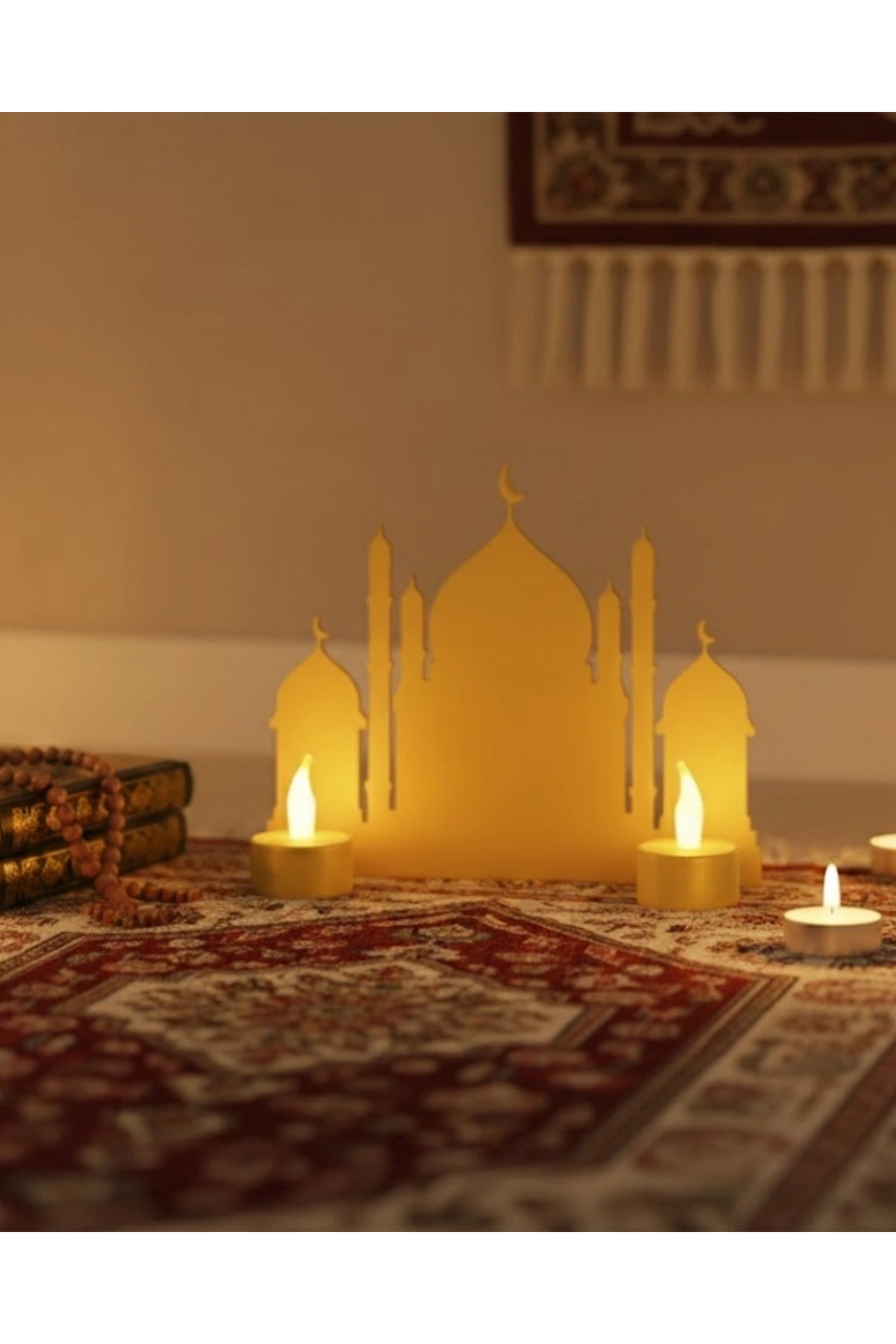 3D LED Mumlu Cami Dekorasyonu 2 Adet Pilli Mum Hediyeli