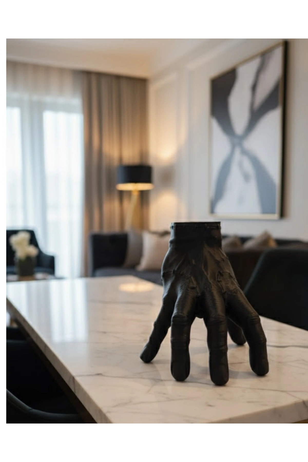 3D Siyah El Heykeli 17x16 cm Raf ve Masa Üstü Dekor