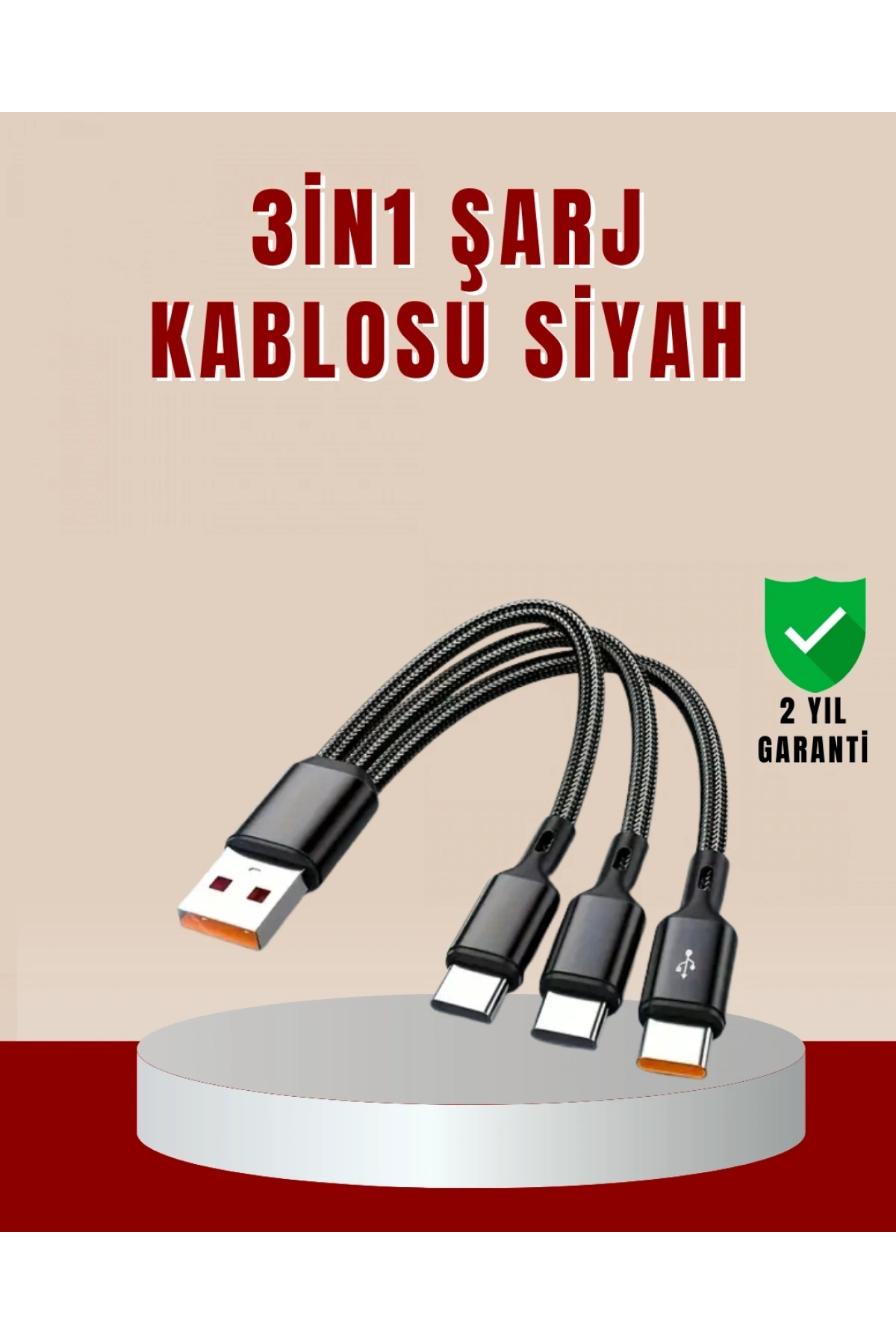 3’ü 1 Arada Hızlı Şarj Kablosu – iOS Android Type-C Uyumlu