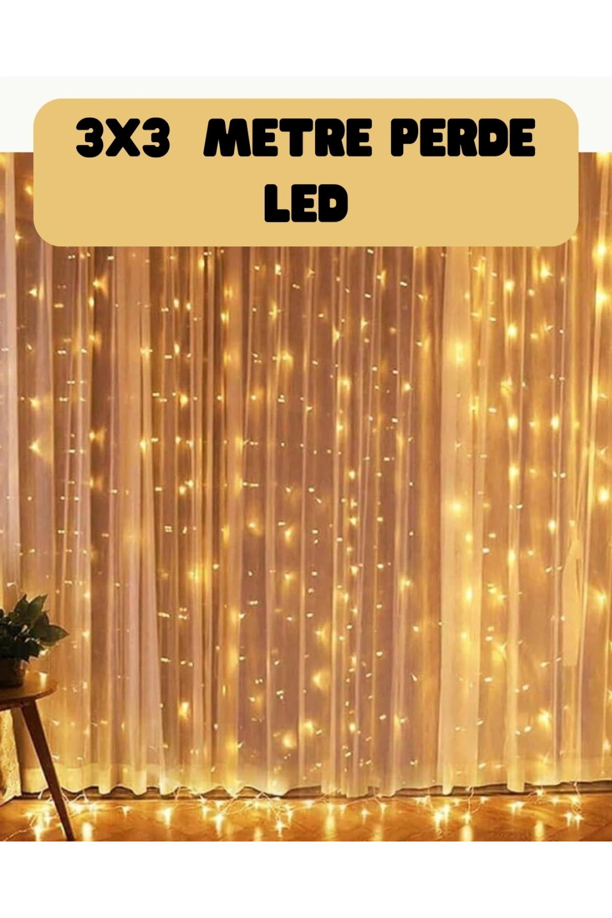 3x3 Metre Perde LED Işık Sıcak  Şelale Tasarım Dekoratif Aydınlatma