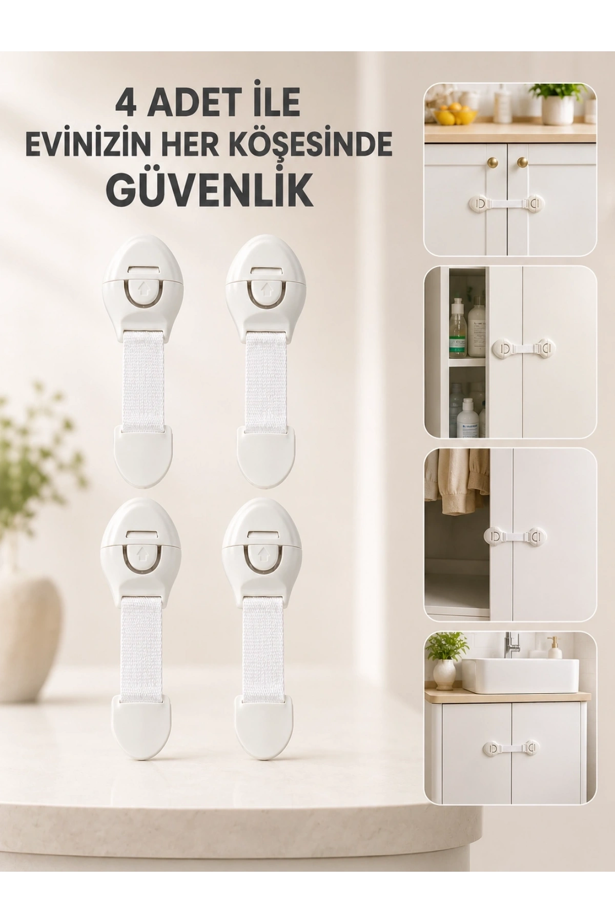 4 Adet Çok Amaçlı Çocuk Güvenlik Kilidi Dolap, Çekmece ve Gardırop İçin