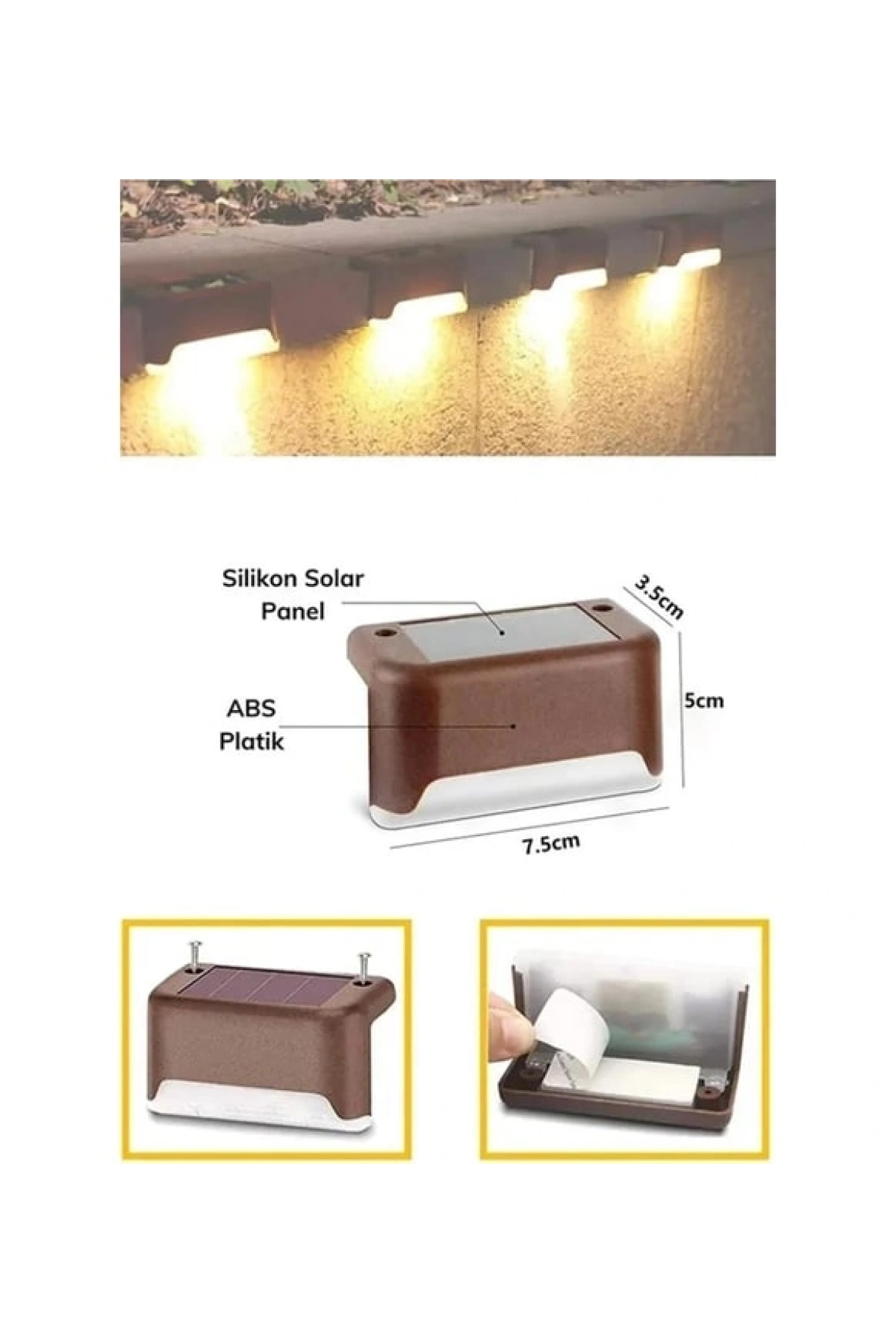 4 ADET SOLAR MERDİVEN LED - KAHVERENGİ KASA (5047)