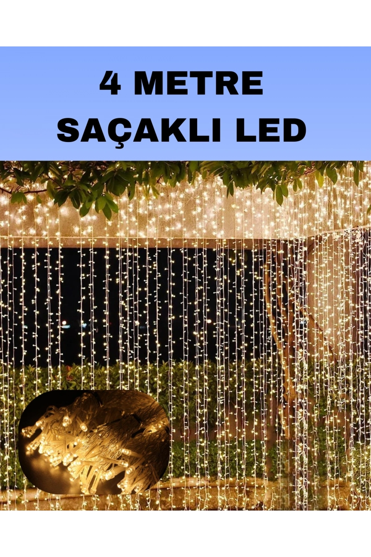 4 Metre Icicle Şelale Led Perde Işık Sarı Aydınlatma