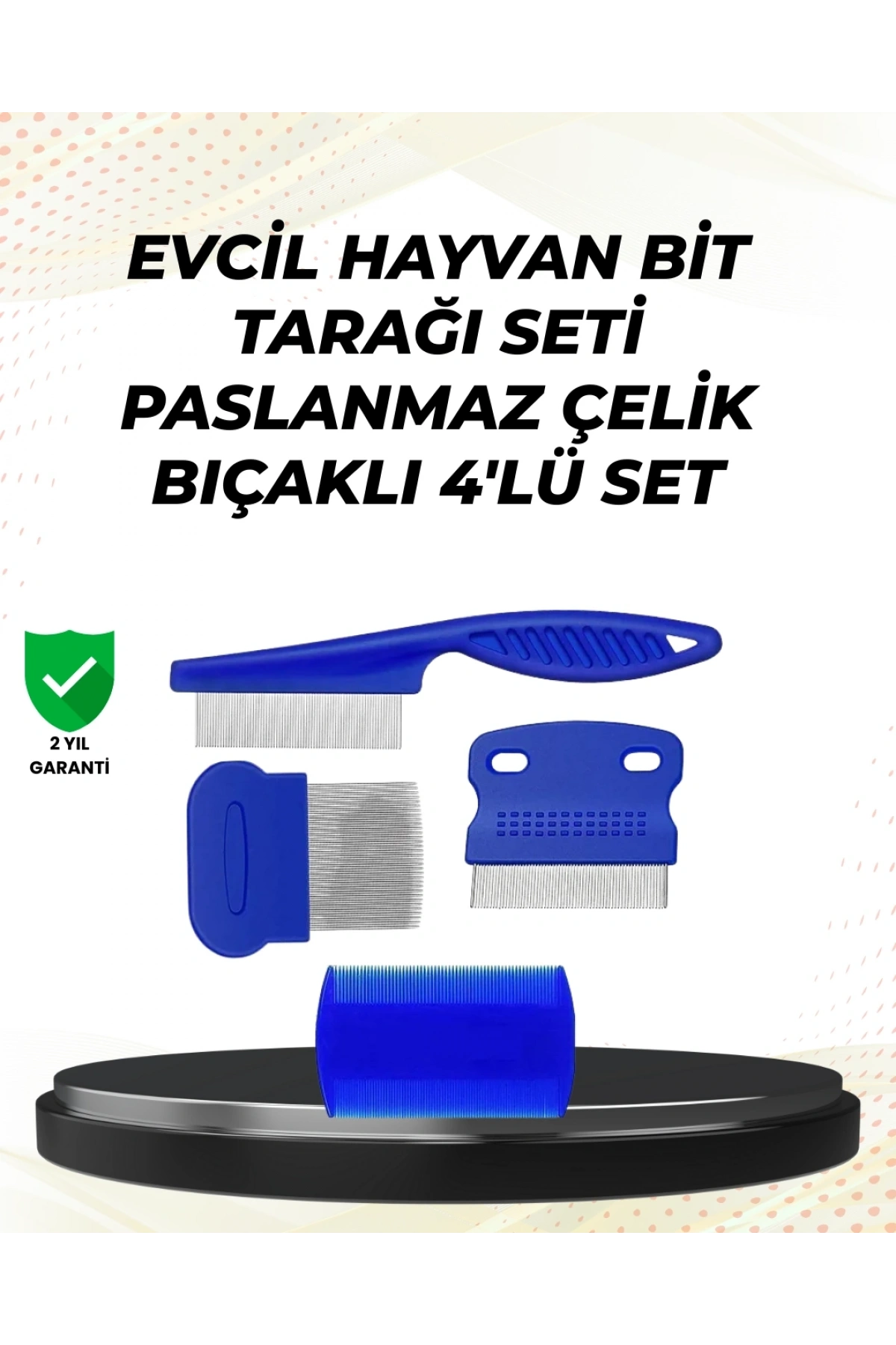 4 Parçalı Evcil Hayvan Tarak Seti – Paslanmaz Çelik Dişli, Ergonomik Saplı