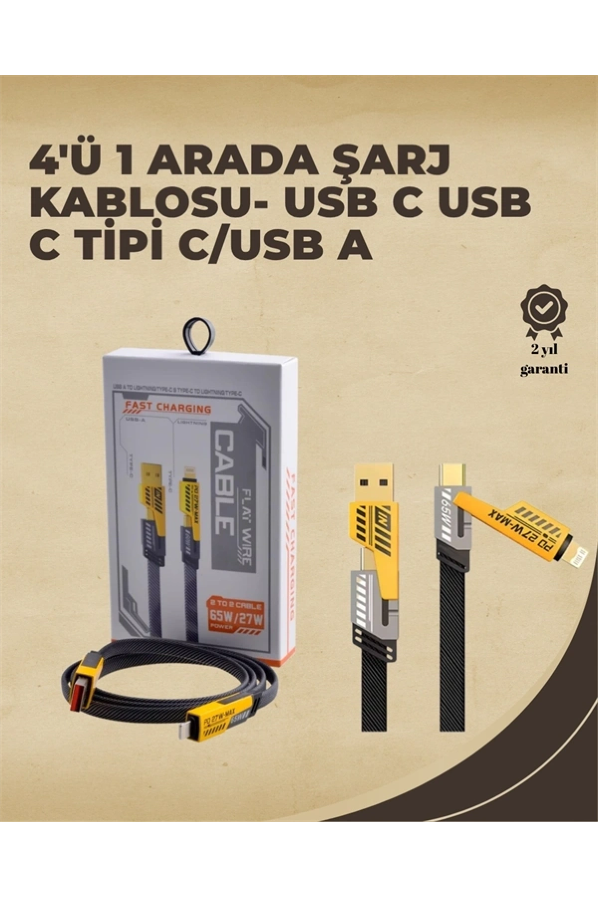 4ü 1 Arada Metal Hızlı Veri Kablosu – 65W Güç, 27W iPhone Desteği, 480Mbps Aktarım