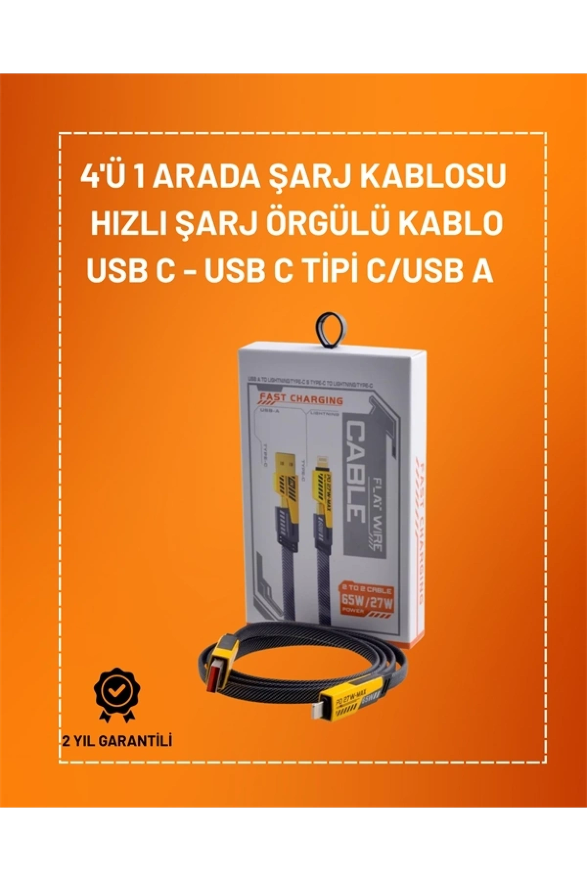 4ü 1 Arada USB Hızlı Şarj ve Veri Kablosu – 65W Güç, Çoklu Bağlantı, 1.2m