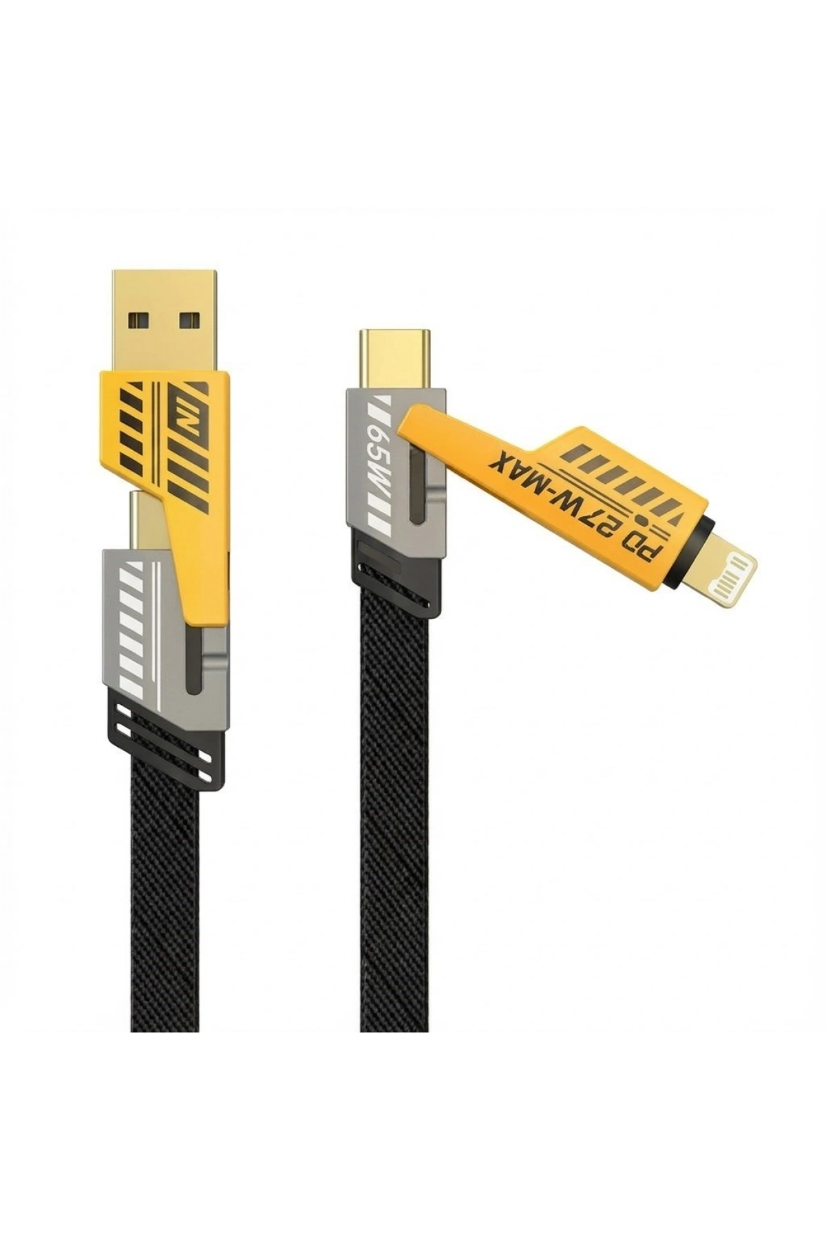 4in1 65W Hızlı Şarj Kablosu – Type-C to USB-A + Type-C to Lightning, 27W PD Destekli Çoklu Şarj Kablo (5047)