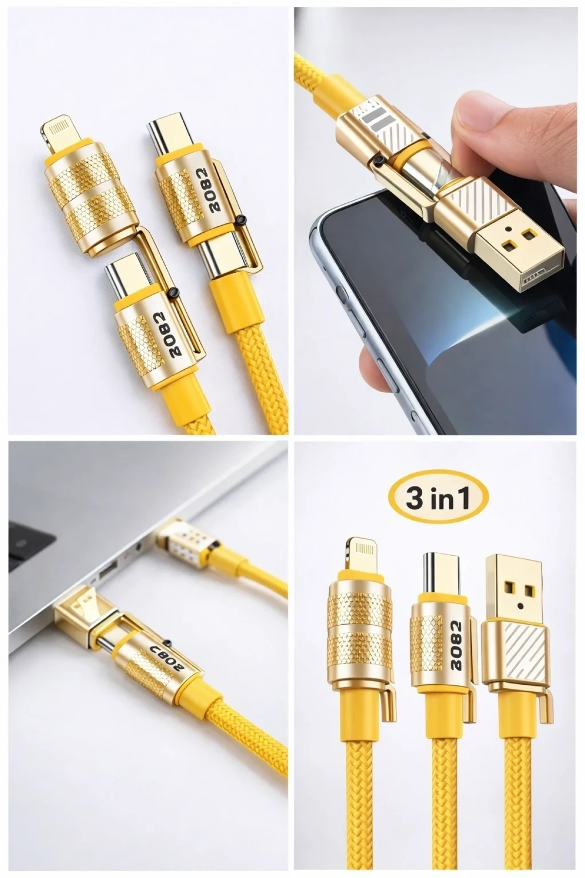 4in1 Hızlı Şarj Ve Data Kablosu Type-c / Lightning / Micro Usb PL-8631 (5047)