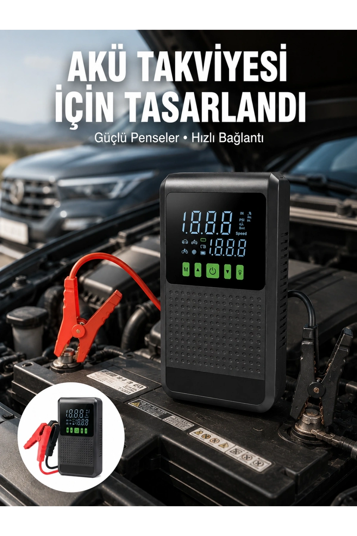 4’ü 1 Arada Jump Starter Hava Kompresörü Powerbank ve LED Fener Yeni Nesil