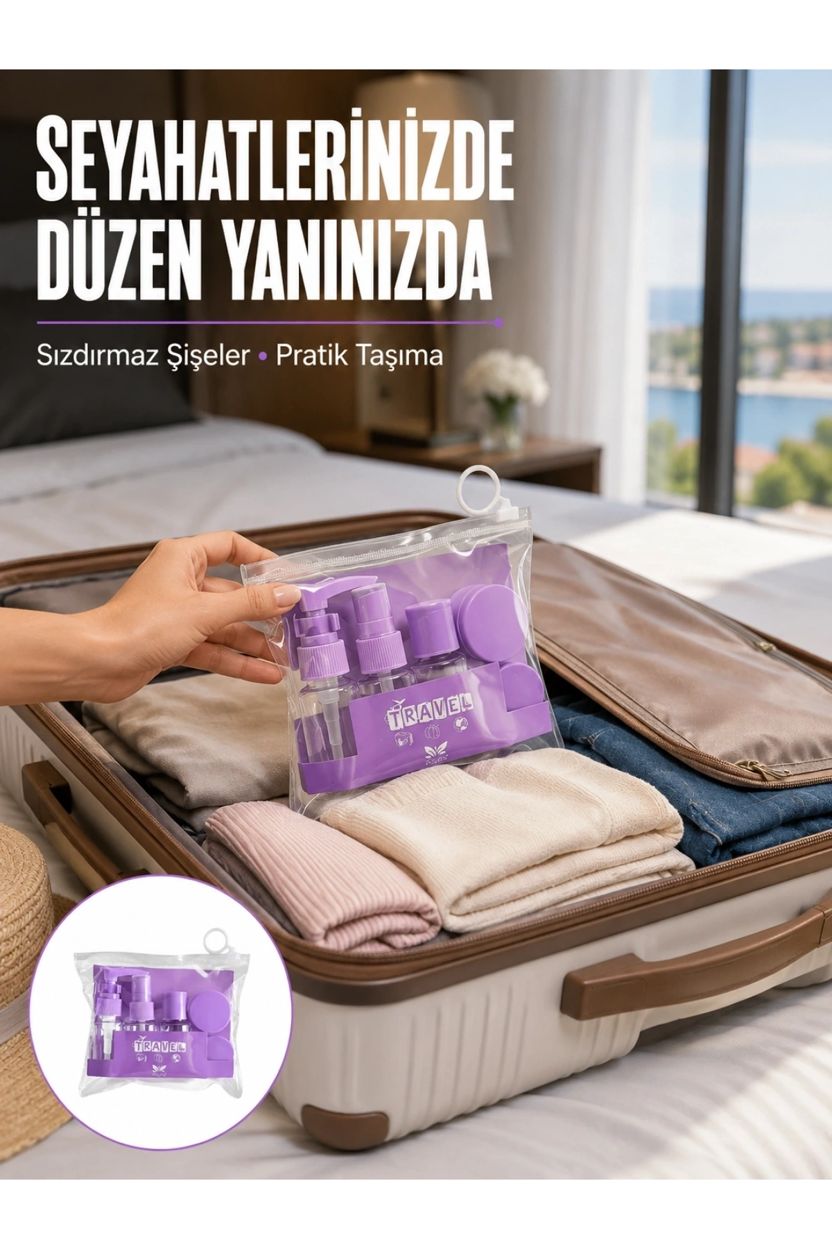 5 Parça Seyahat Kişisel Bakım Seti Şişe Sprey Krem Kutulu