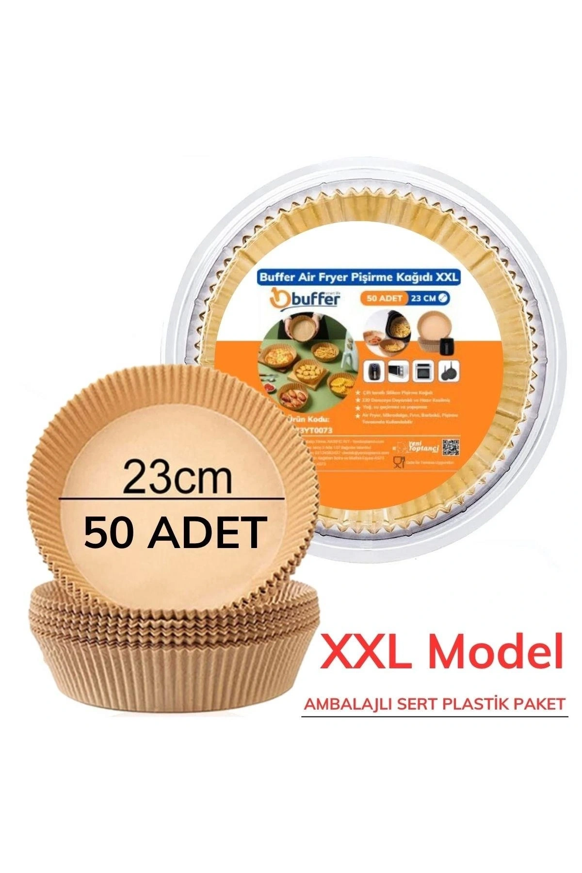 50 Adet Air Fryer Pişirme Kağıdı Tek Kullanımlık  23 Cm Yuvarlak Pişirme Kağıdı XXL PVC li (5047)