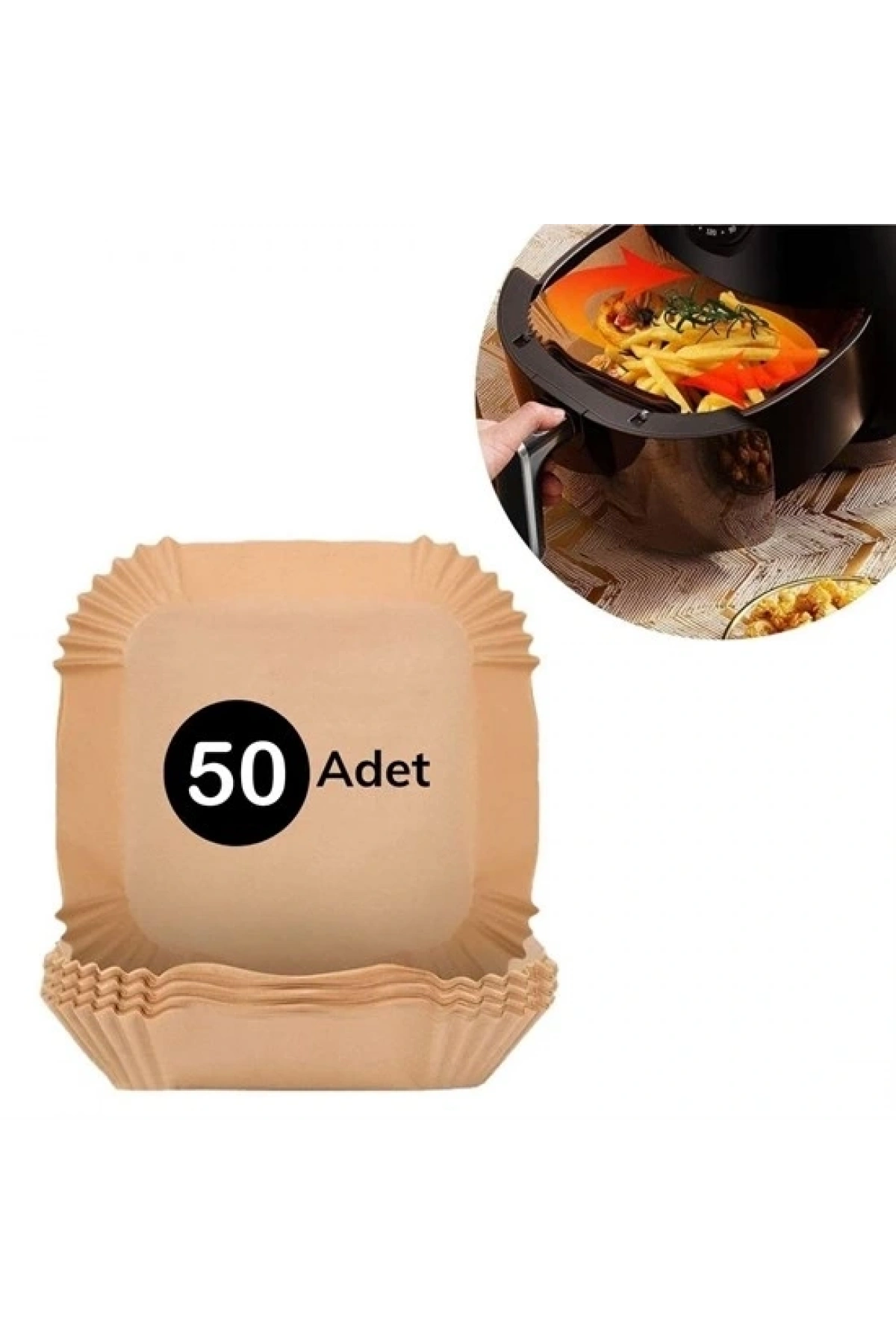50 Adet Air Fryer Pişirme Kağıdı Tek Kullanımlık Hava Fritöz Yağ Geçirmez Yapışmaz Kare Tabak Model (5047)