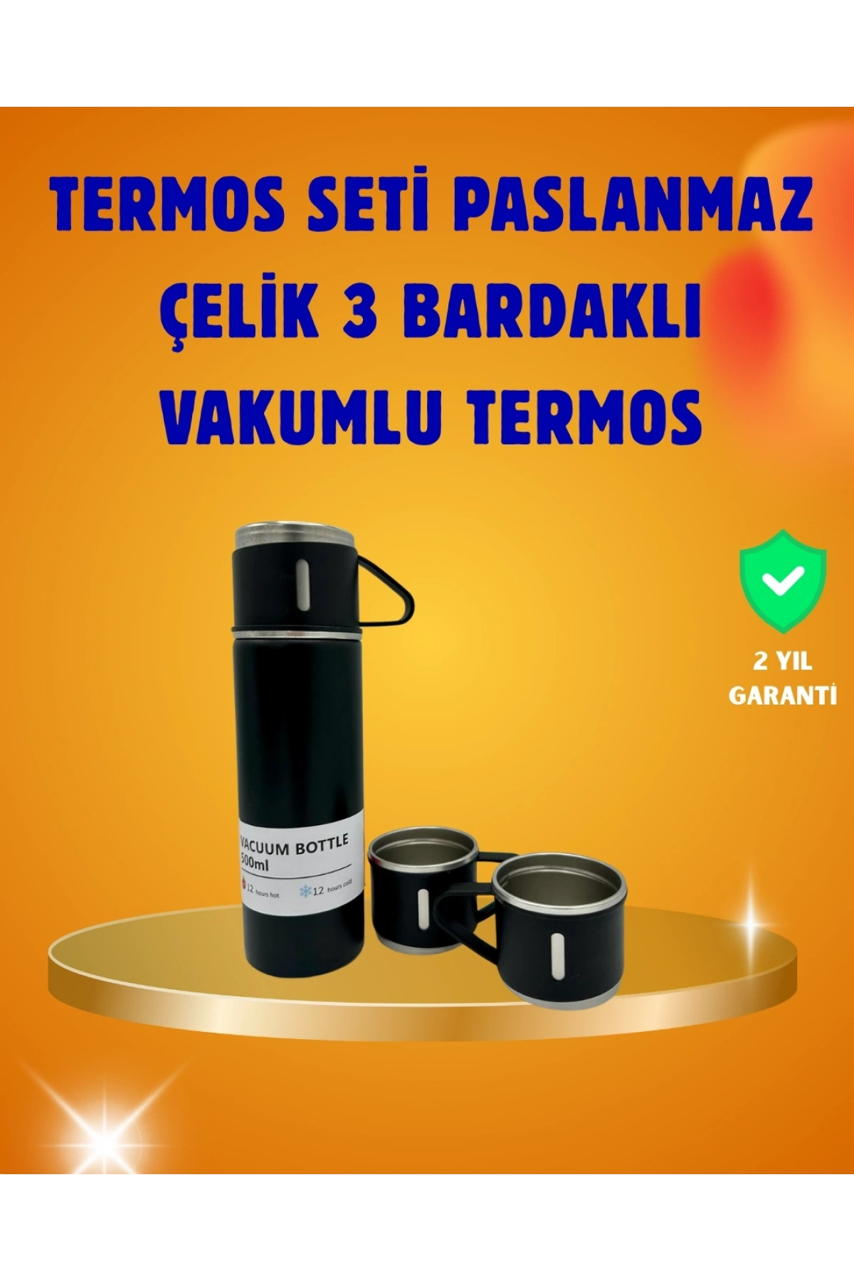 500 ml Isı Korumalı Çelik Termos ve Bardak Seti | Silikon Tabanlı, Şık ve Pratik