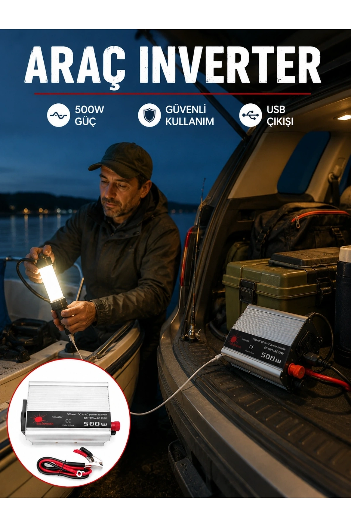 500W Araç İnverter Aküden Priz Dönüştürücü
