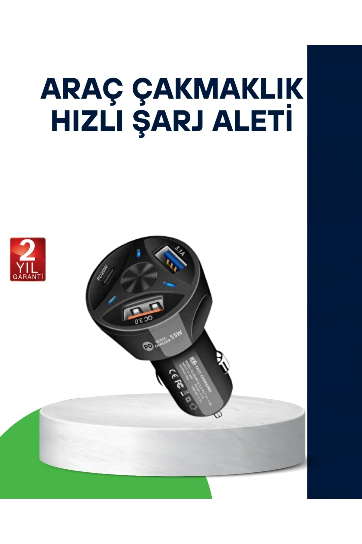 55W Hızlı Araç Şarj Cihazı Quick Charge 3.0 ve PD Destekli