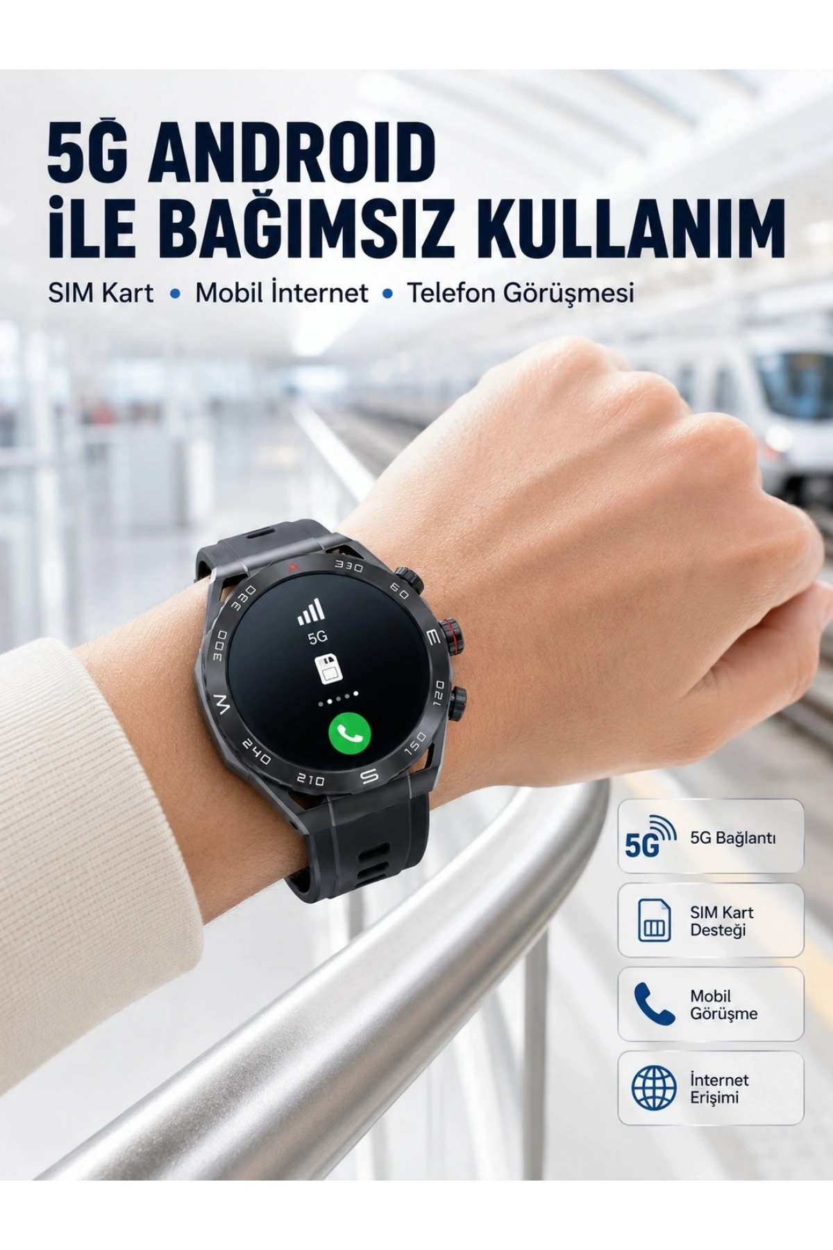 5G Android Akıllı Saat AMOLED Ekran SIM Kart Destekli Kameralı