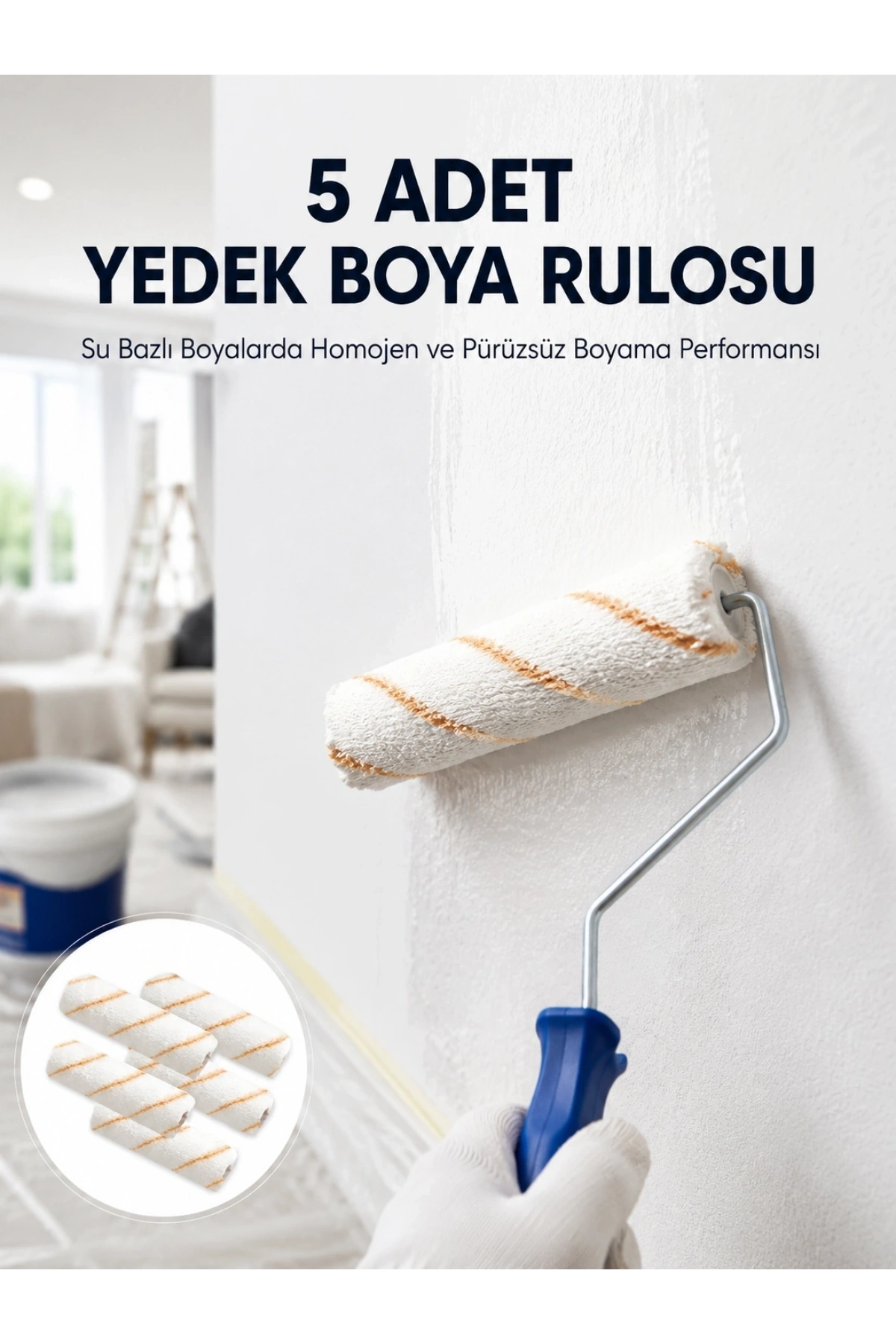 5’li Mini Rulo Boya Seti Duvar Tavan Emülsiyon Uygulama