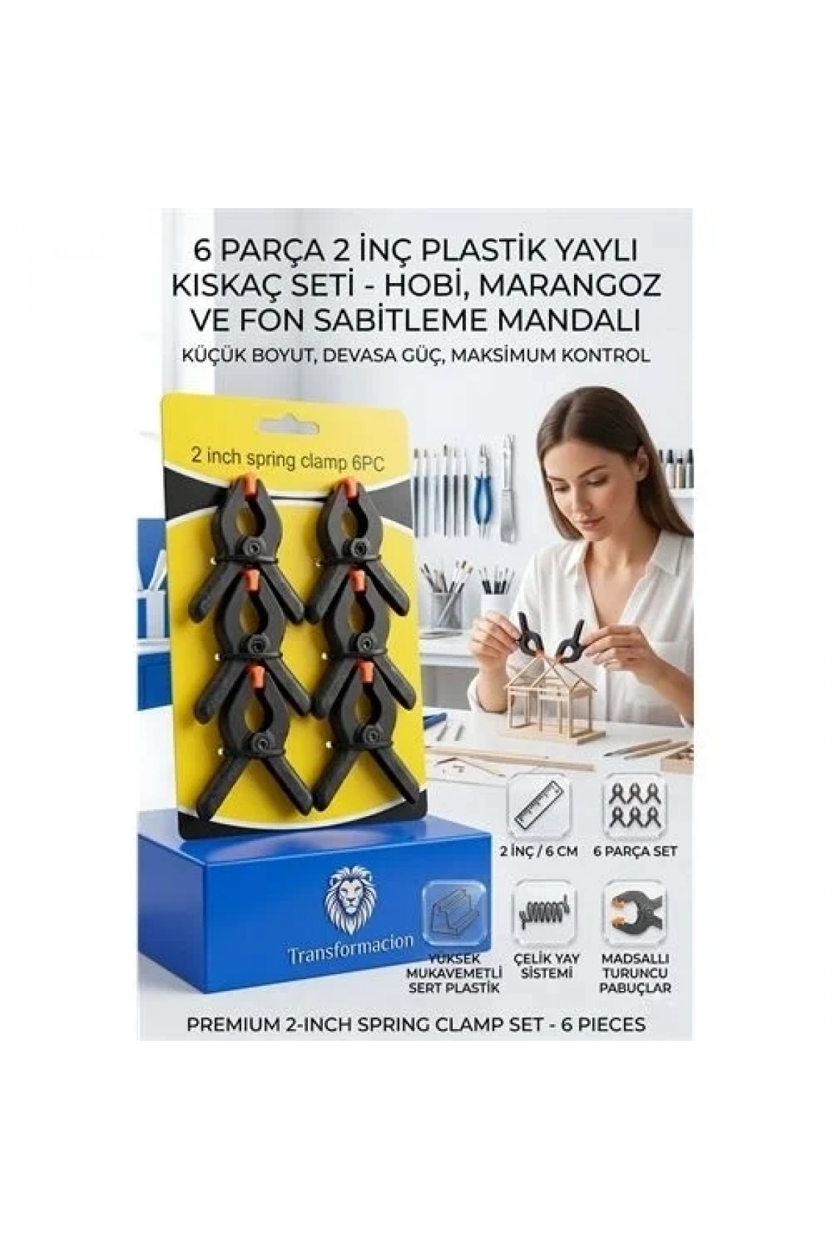 6 Parça 2 İnç Plastik Yaylı Kıskaç Seti - Hobi, Marangoz Ve Fon Sabitleme Mandalı  723186