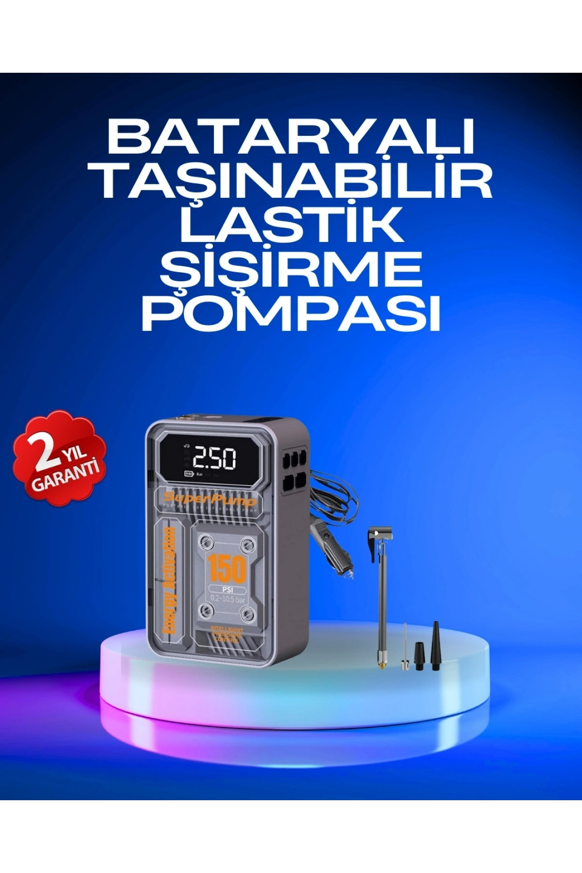 6000mAh Bataryalı LED Ekranlı Akıllı Hava Kompresörü