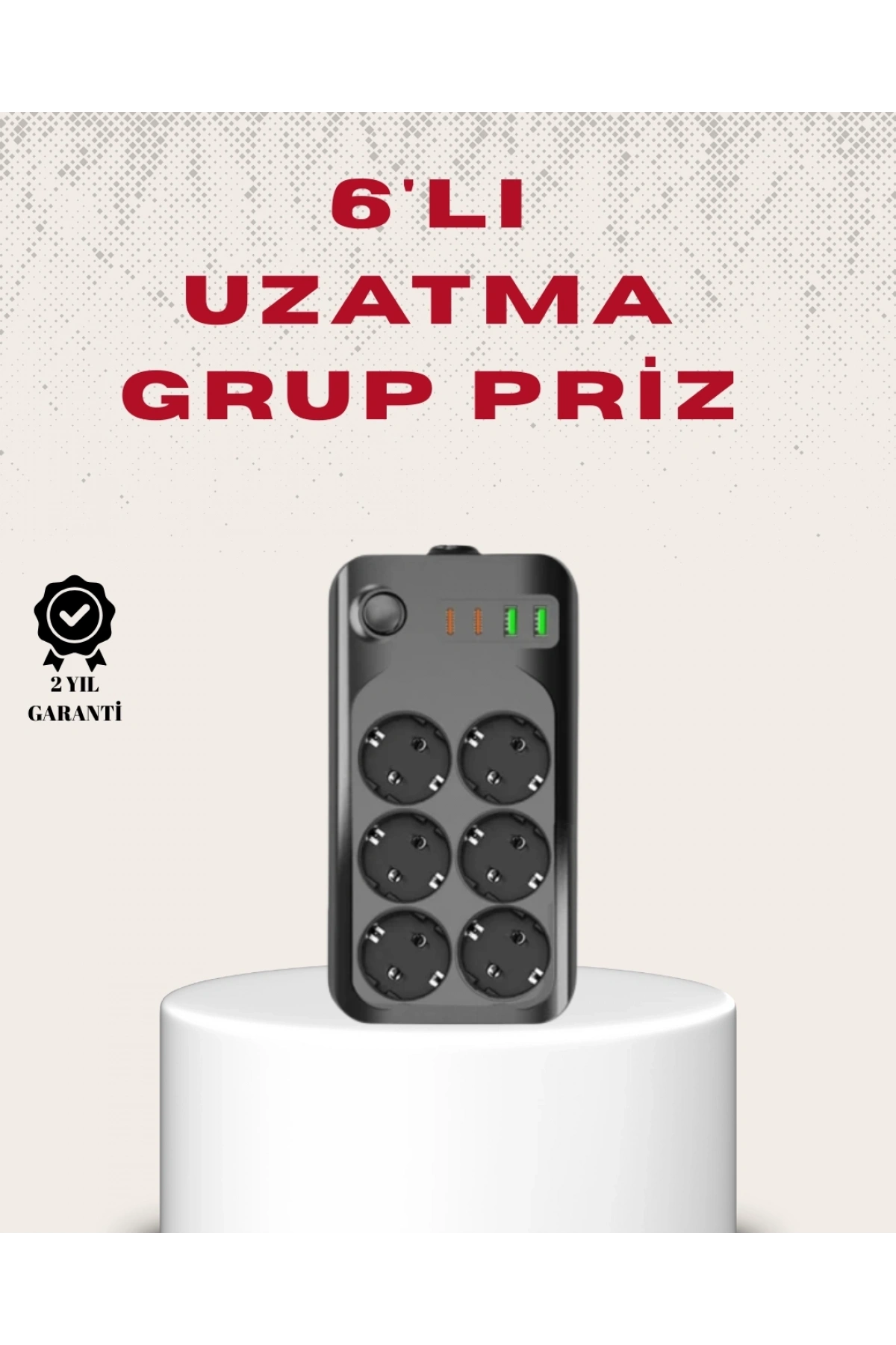 6’lı Grup Priz Termal Korumalı USB Type-C Çoklu Priz 2 Metre Kablo