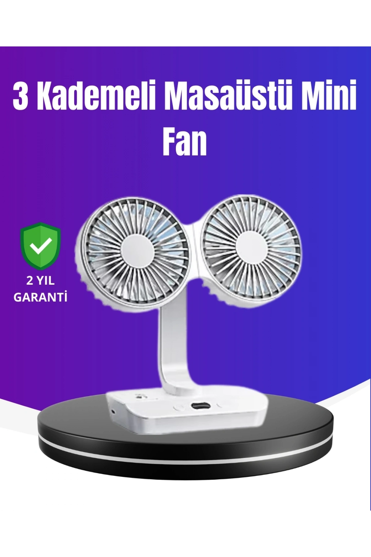 720° Döner Çift Taraflı Masaüstü Vantilatör – USB Şarjlı Sessiz Fan