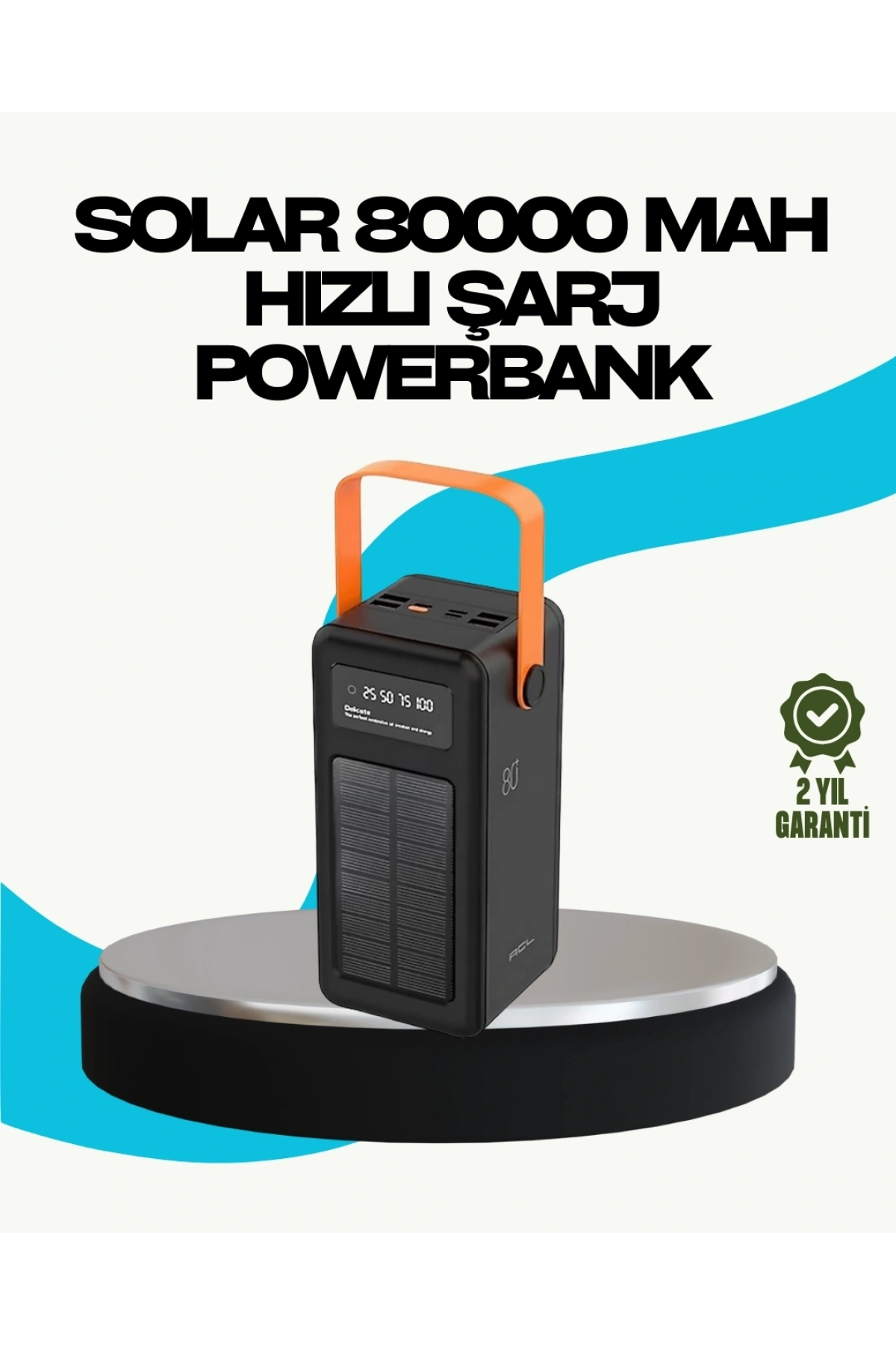80000 mAh Güneş Enerjili Powerbank 4 Kablolu Type C Lightning Micro USB