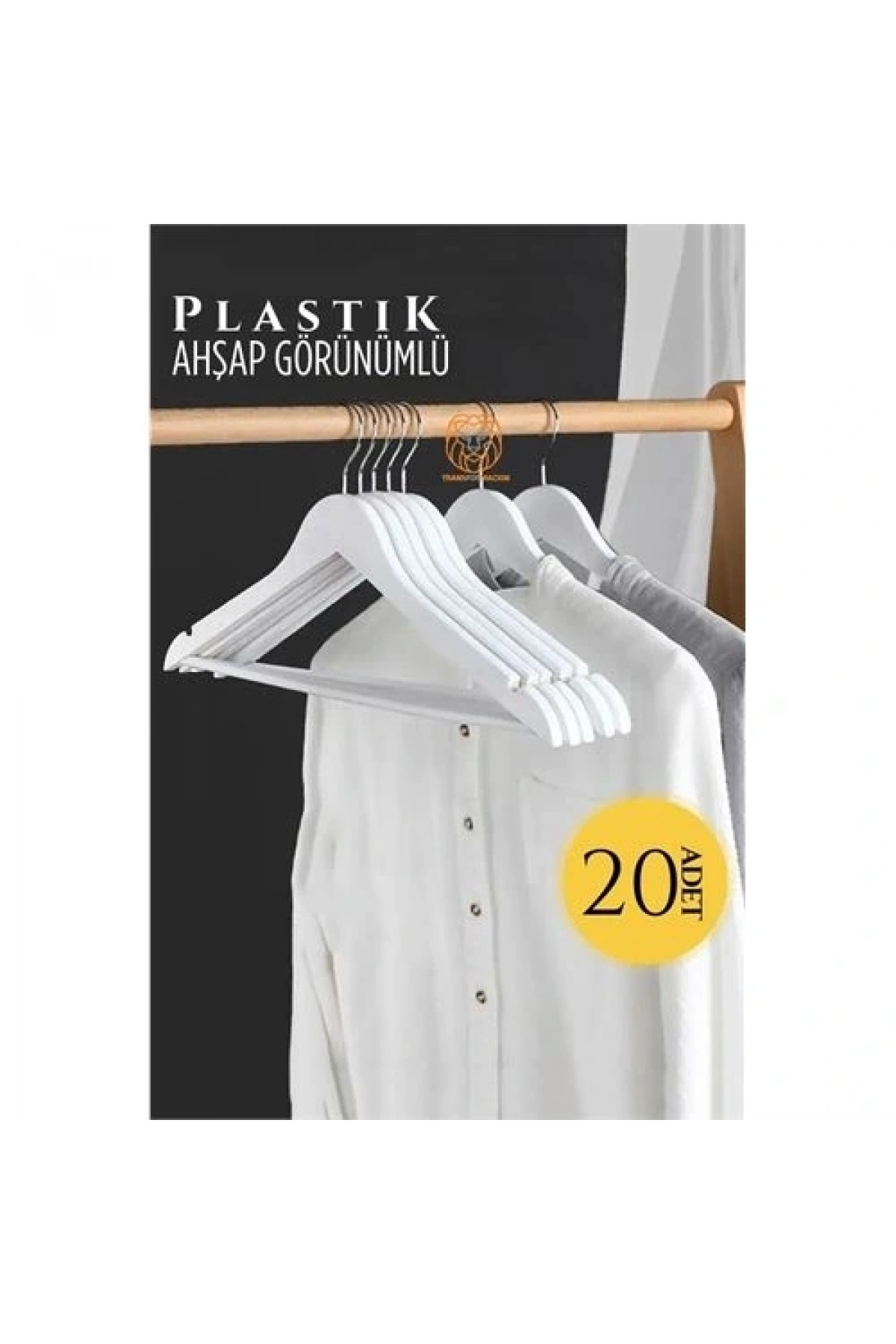 Ahşap Görünüm Plastik Askı 20 ADET Beyaz