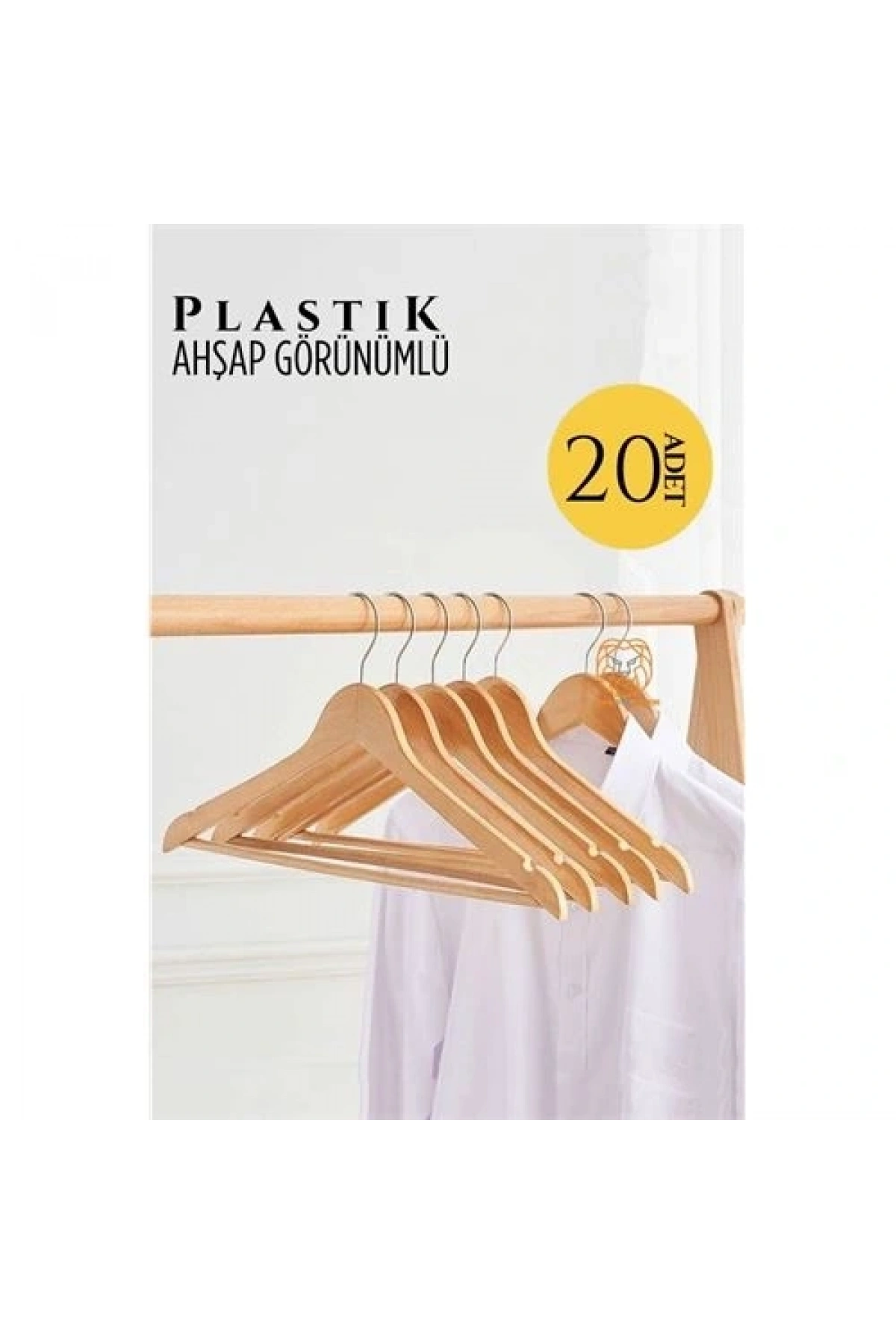 Ahşap Görünüm Plastik Askı 20 ADET KREM