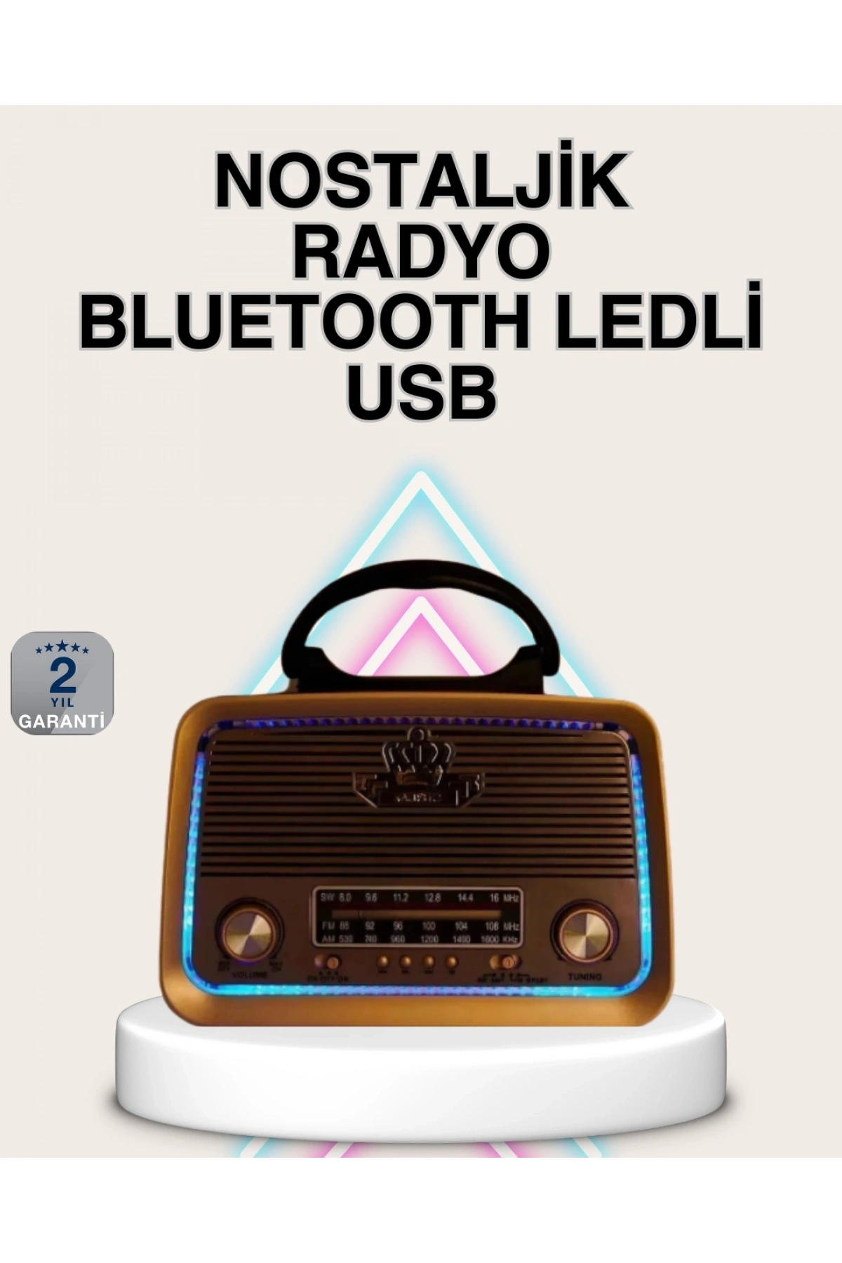 Ahşap Nostaljik Radyo Bluetooth USB SD Kart Destekli