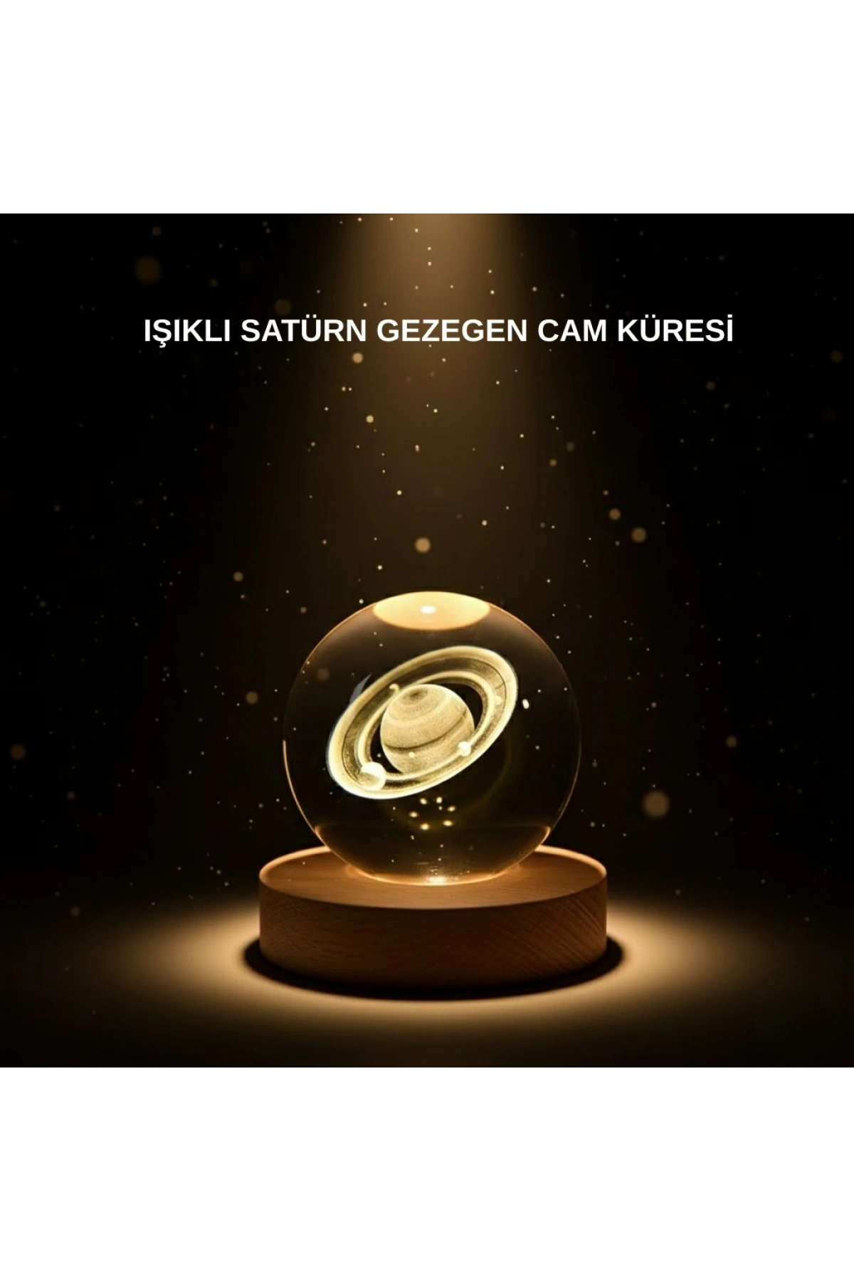 Ahşap Tabanlı 3D Satürn Kristal Küre Atmosfer Lambası