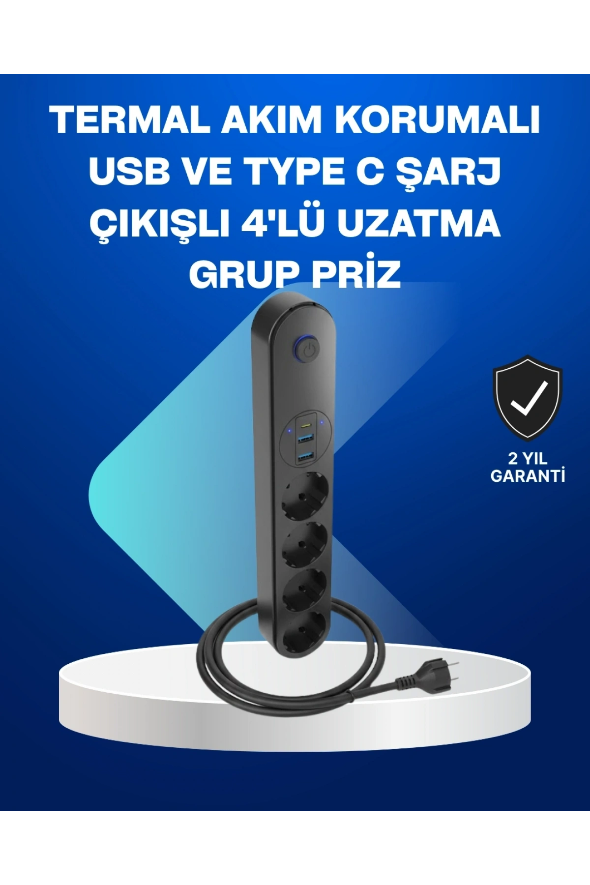 Akıllı Akım Dengelemeli 4’lü Çoklu Priz Type-C ve USB Çıkışlı