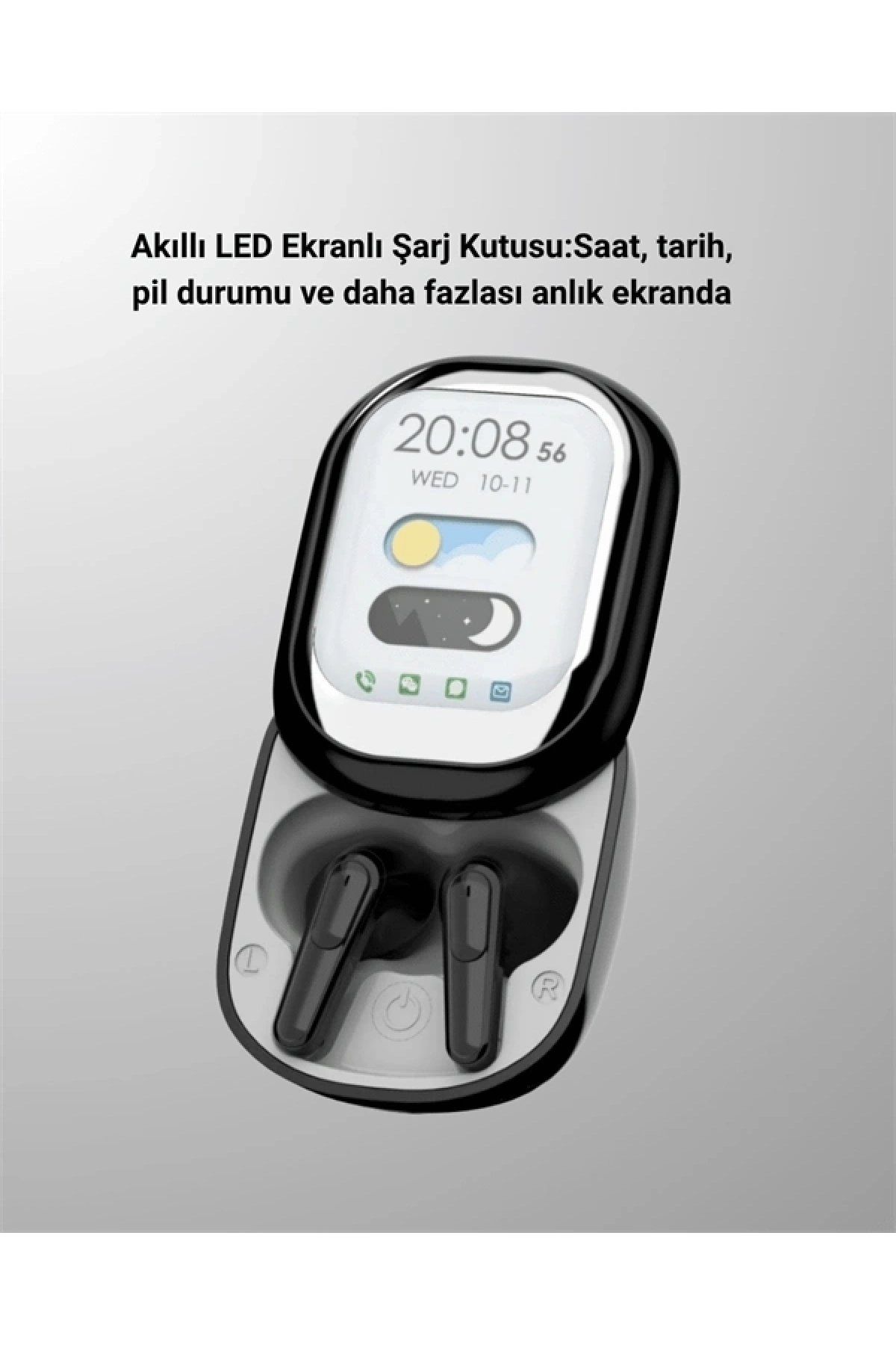 Akıllı Ekranlı Bluetooth 5.4 Kablosuz Kulaklık – Dokunmatik ve Şarj Kutulu
