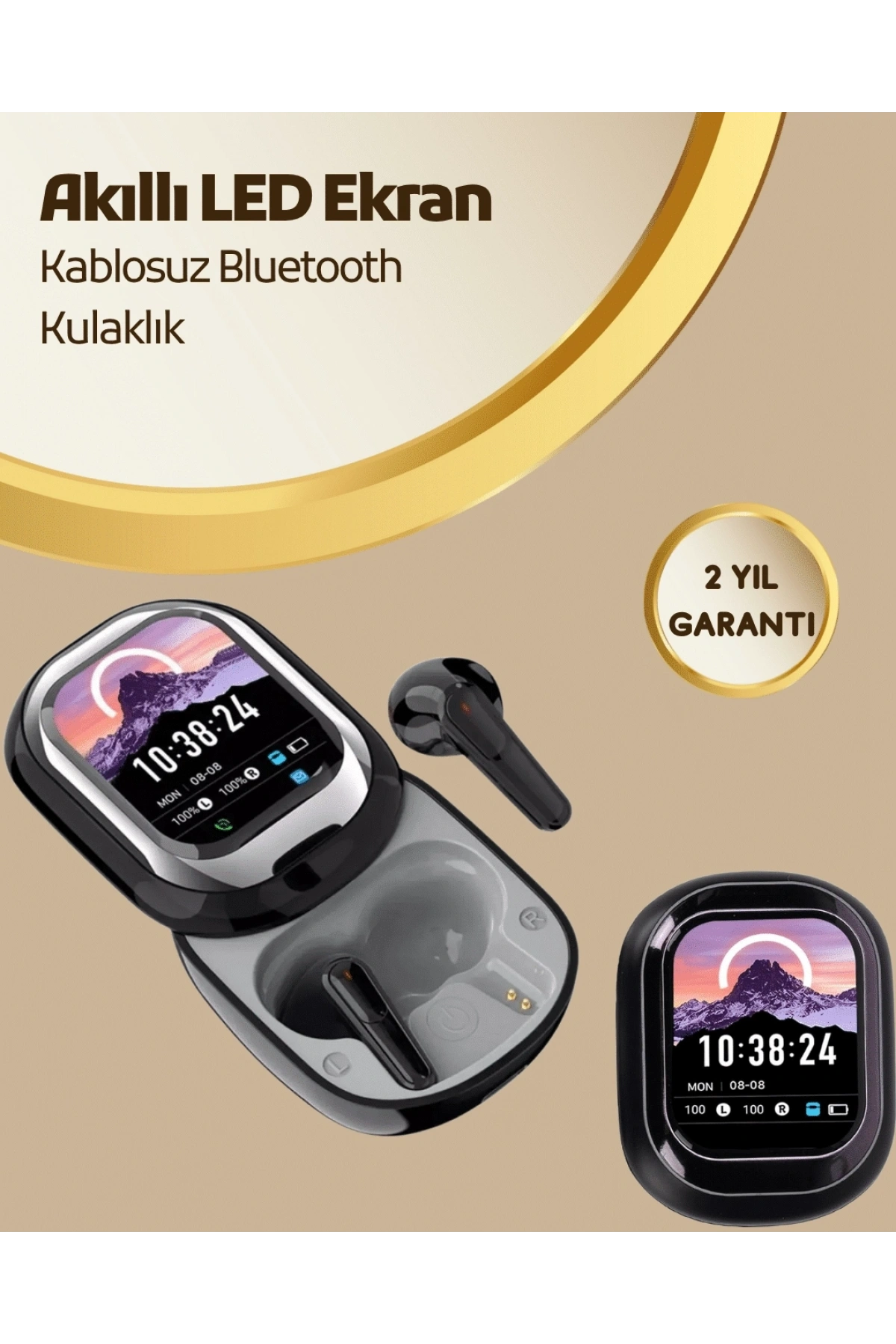 Akıllı Ekranlı Bluetooth 5.4 Kablosuz Kulaklık – Dokunmatik ve Şarj Kutulu