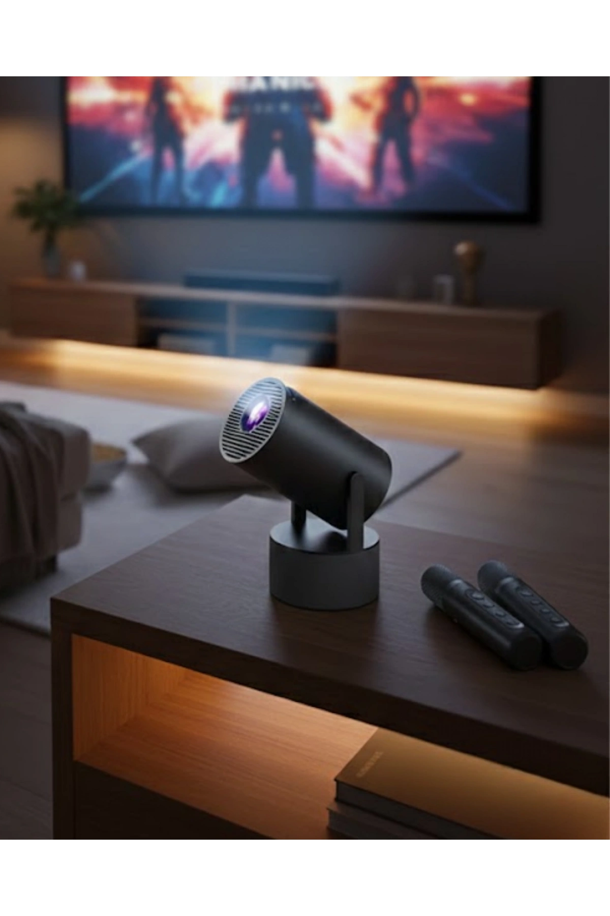 Akıllı Projeksiyon Cihazı Karaoke Mikrofonlu 1080P Android