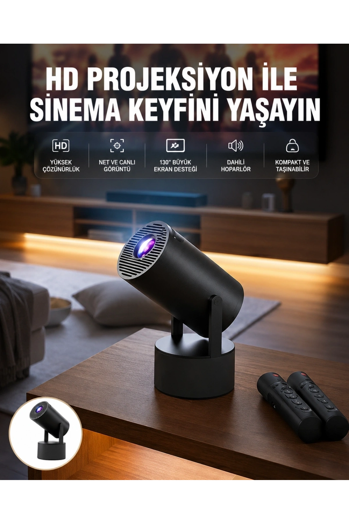 Akıllı Projeksiyon Cihazı Karaoke Mikrofonlu 1080P Android Yeni Nesil