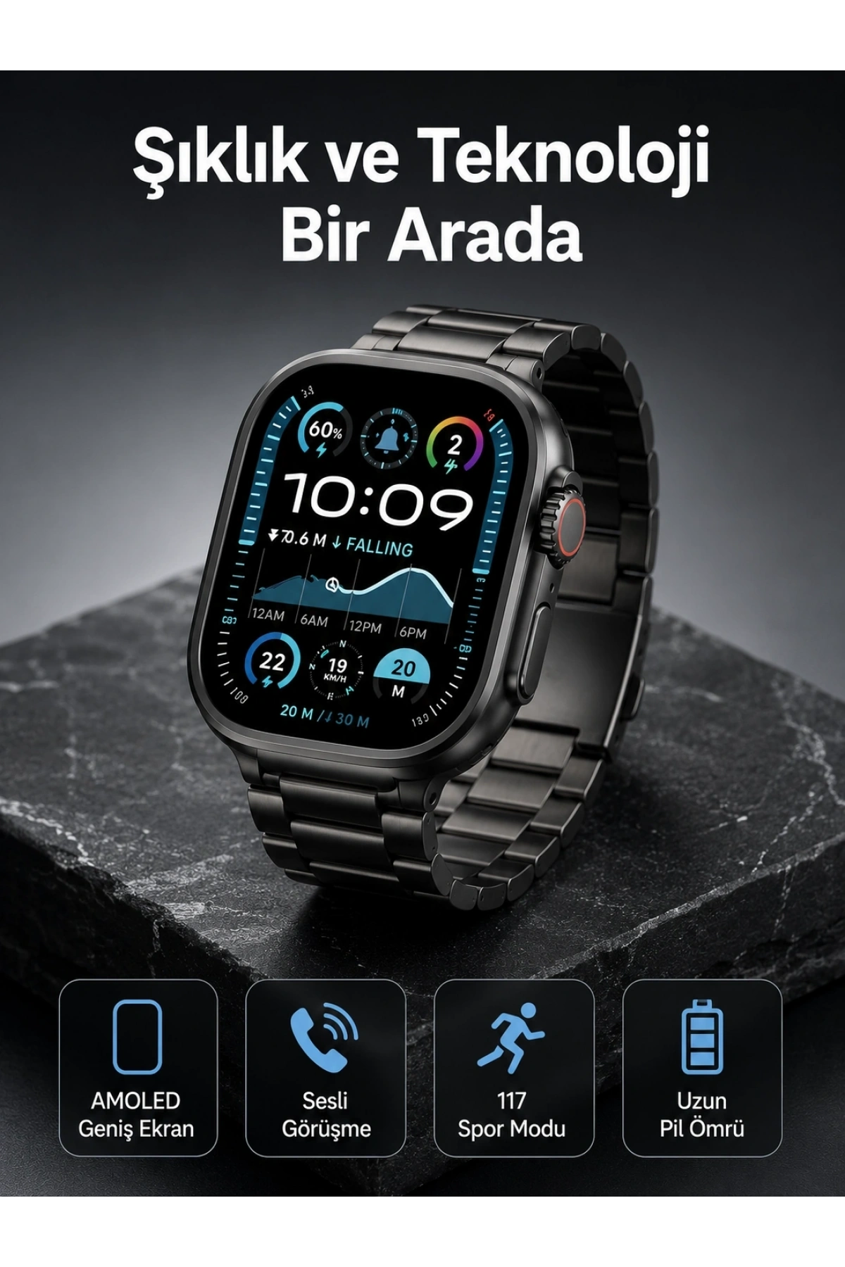 Akıllı Saat 3 Kordonlu Waterproof Adımsayar, Titreşim ve GPS Özelliği