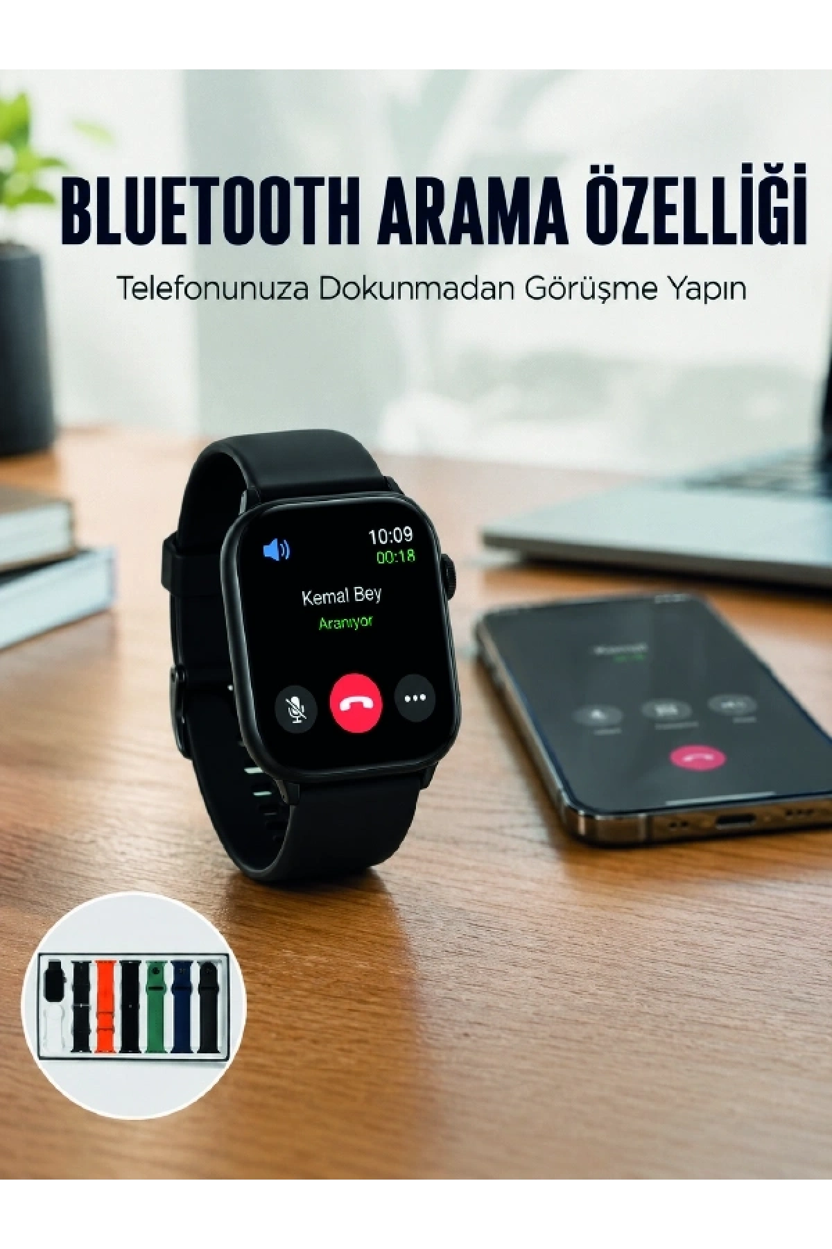 Akıllı Saat 7 Kordonlu Bluetooth Aramalı Nabız ve Dokunmatik Akıllı Saat