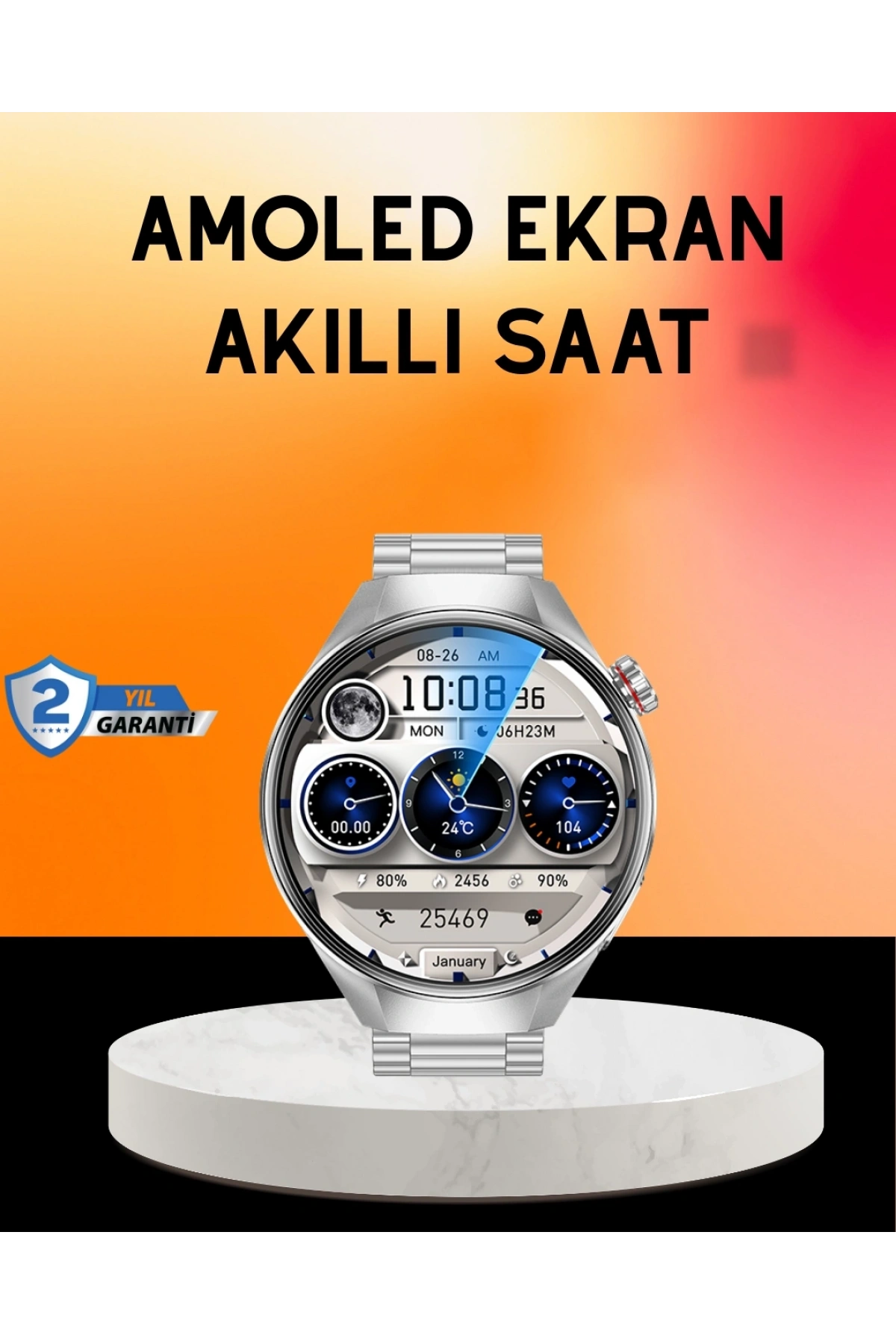 Akıllı Saat AMOLED Ekran Bluetooth Aramalı – Nabız, Uyku ve Spor Takipli