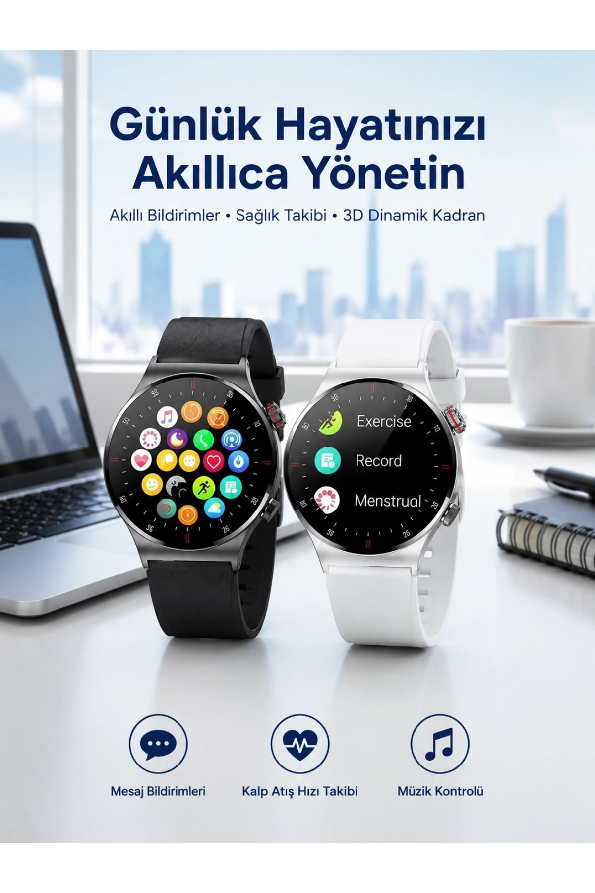 Akıllı Saat Amoled Ekran Bluetooth Bağlantılı Sesli Görüşme Nabız Ölçer