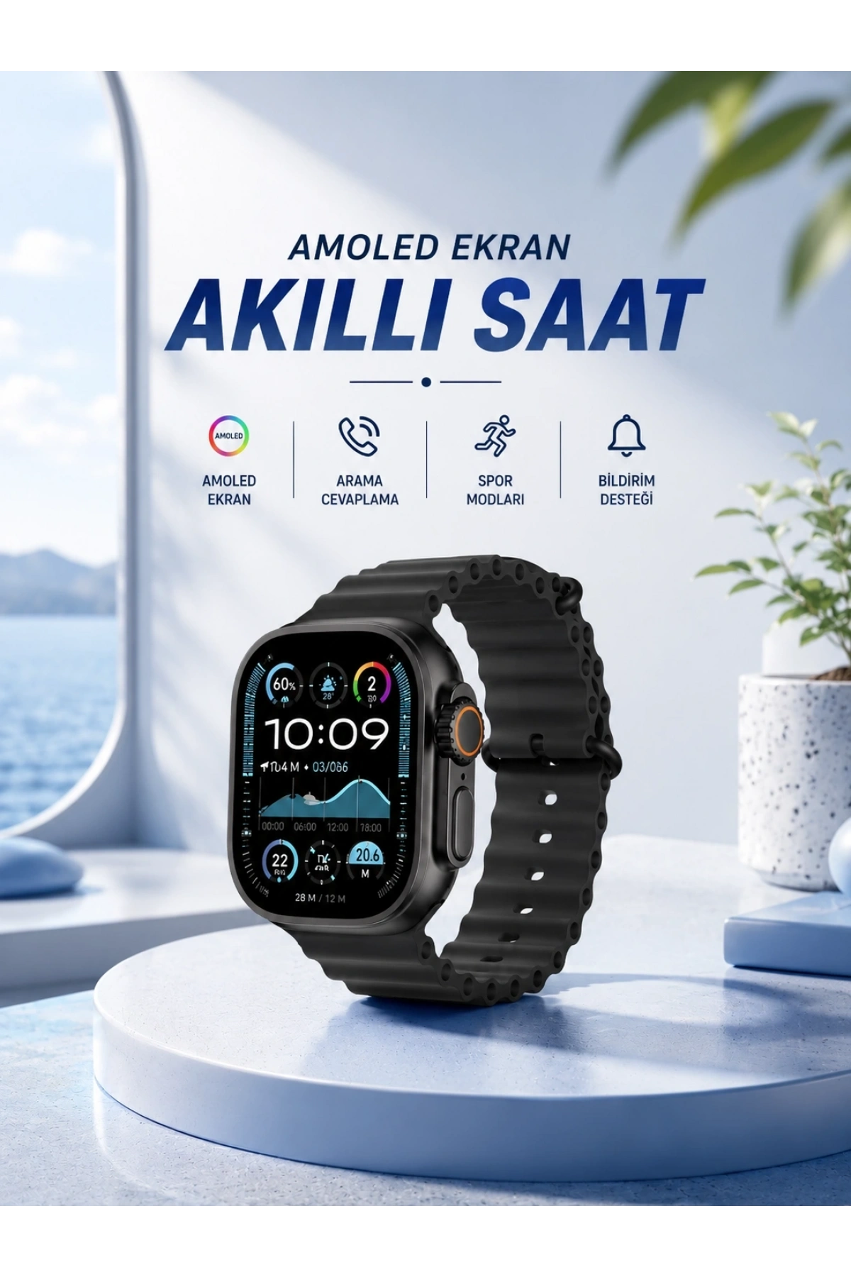 Akıllı Saat Bluetooth Bağlantılı NFC ve GPS Uyumlu Nabız Ölçer Sesli Görüşme