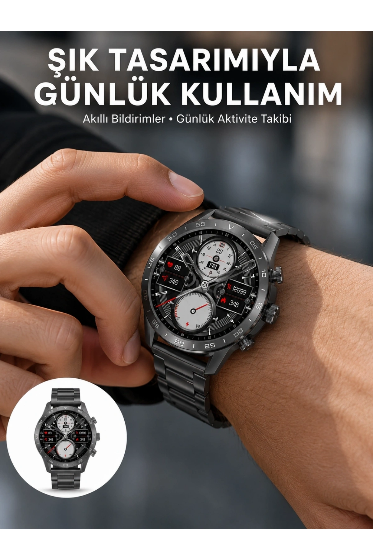 Akıllı Saat Çelik Kordon Çağrı Cevaplama Amoled Ekran Titreşimli Uyku ve Sağlık Takibi Yeni Nesil