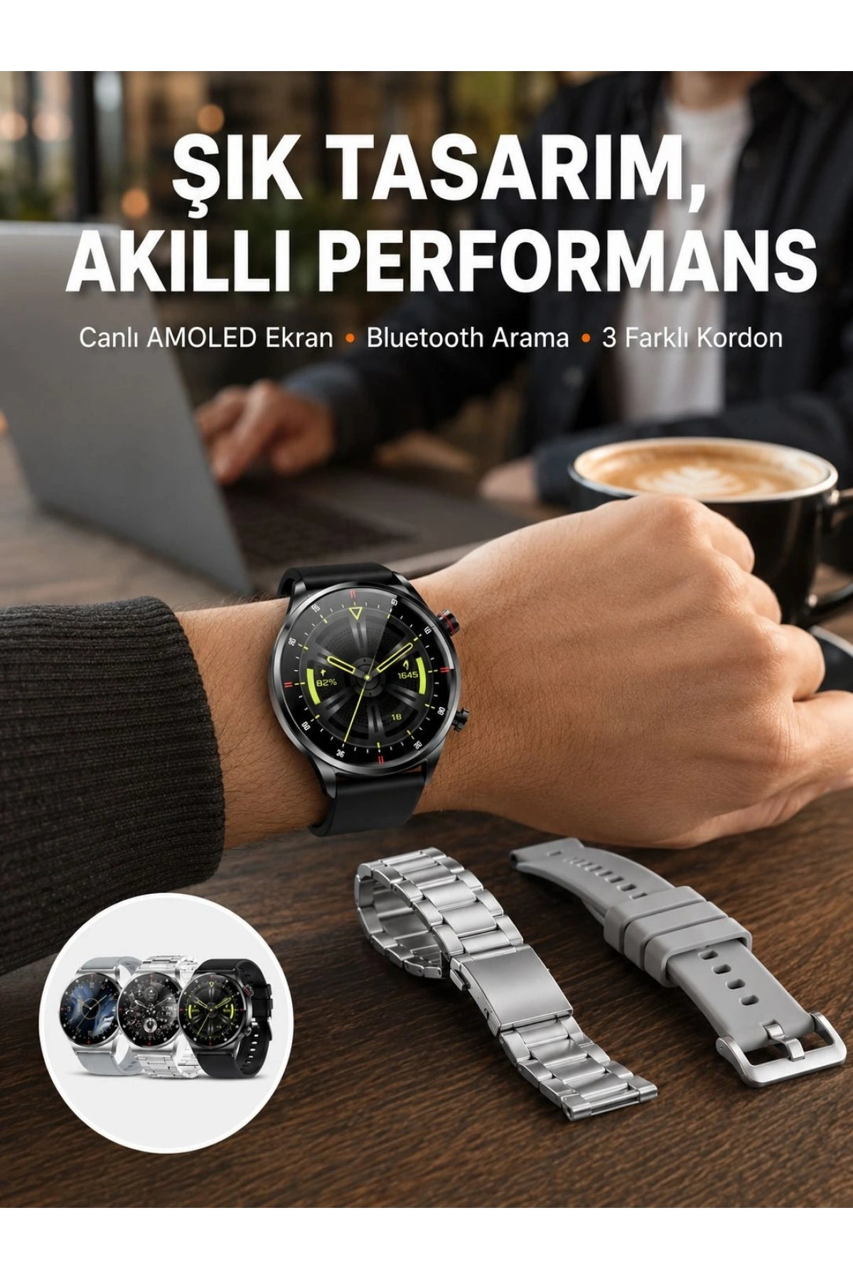 Akıllı Saat Çoklu Kordon Seçeneği Amoled Ekran Çok Fonksiyonlu Bluetooth Bağlantılı Yeni Nesil